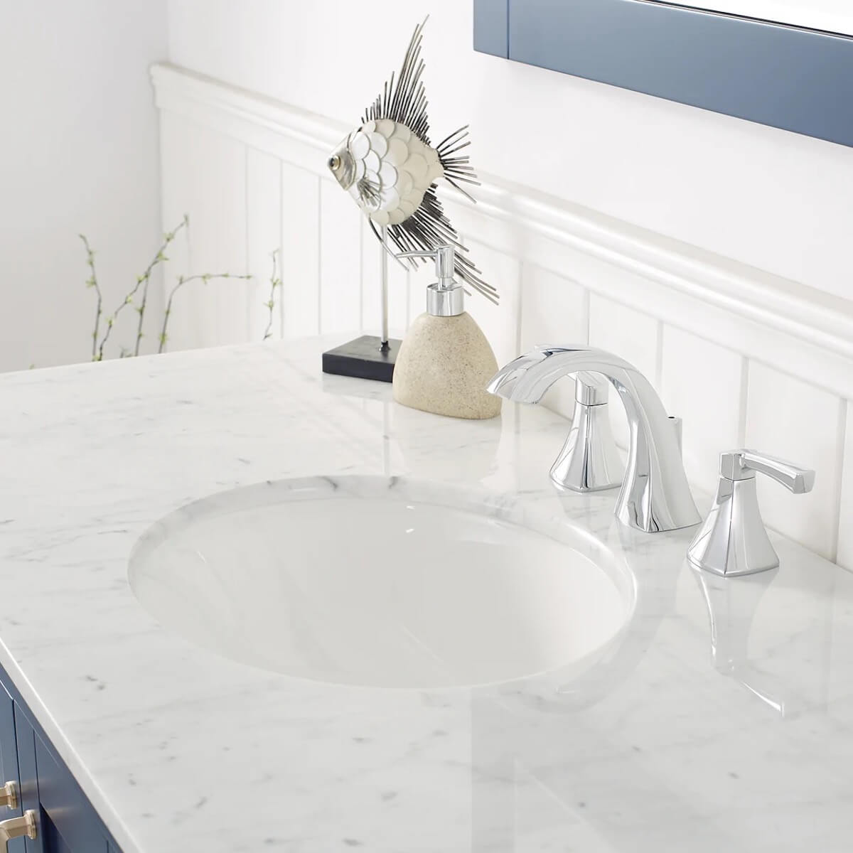 Vinnova 48” Gela Royal Blue Freestanding Single Sink Vanity with Carrara White Marble Countertop With Mirror Sink 723048-RB-CA
