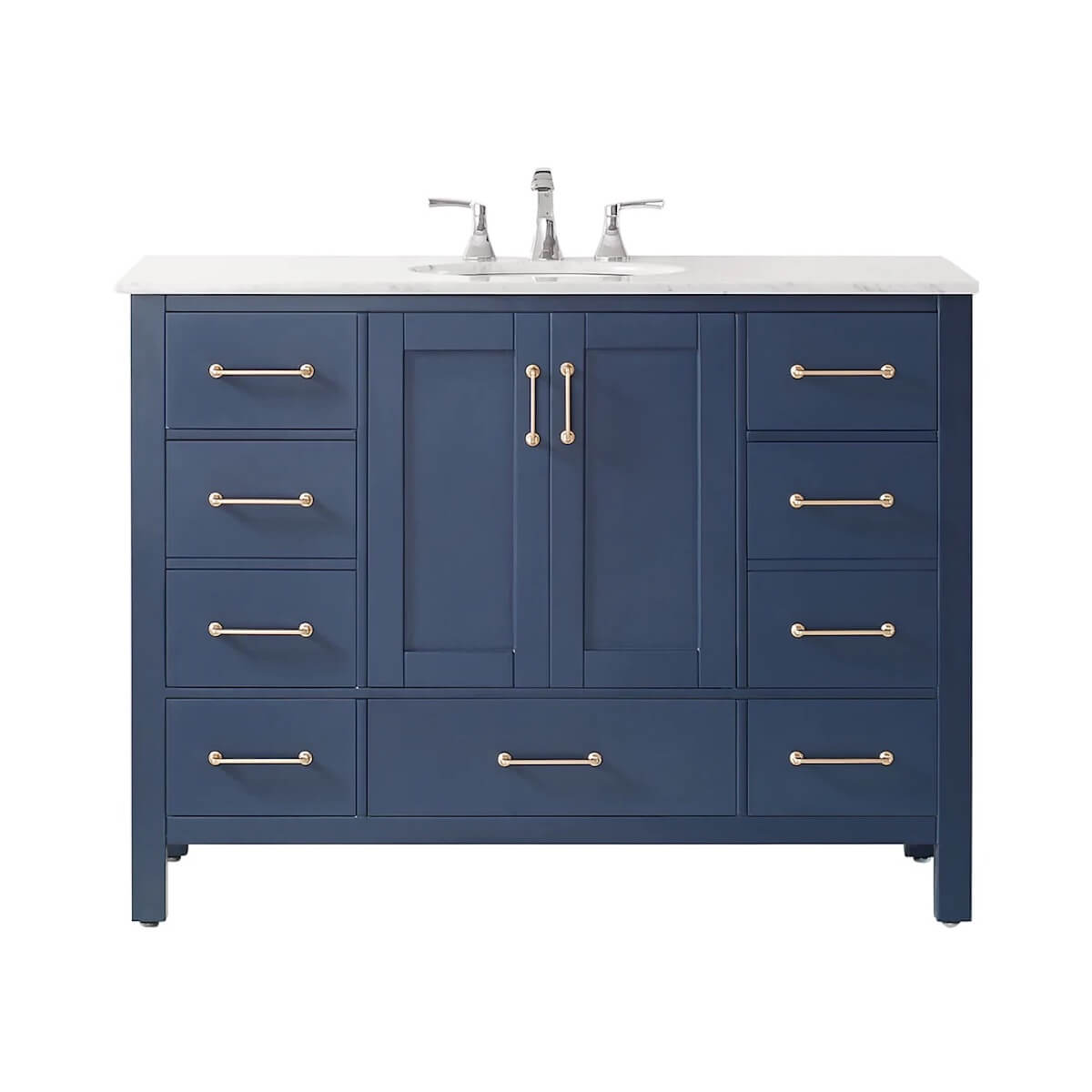 Vinnova 48” Gela Royal Blue Freestanding Single Vanity with Carrara White Marble Countertop Without Mirror 723048-RB-CA-NM