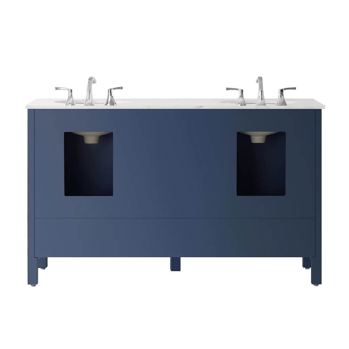 Vinnova 60” Gela Royal Blue Double Vanity with Carrara White Marble Countertop With Mirror Back 723060-RB-CA
