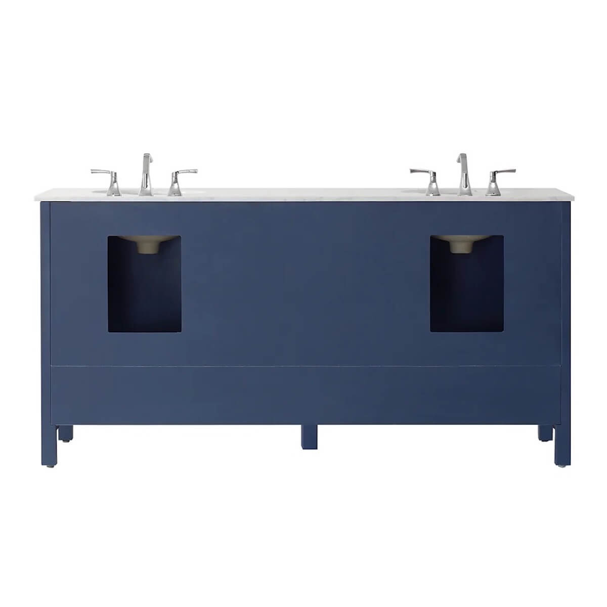 Vinnova 72” Gela Royal Blue Freestanding Double Vanity with Carrara White Marble Countertop With Mirror Back 723072-RB-CA