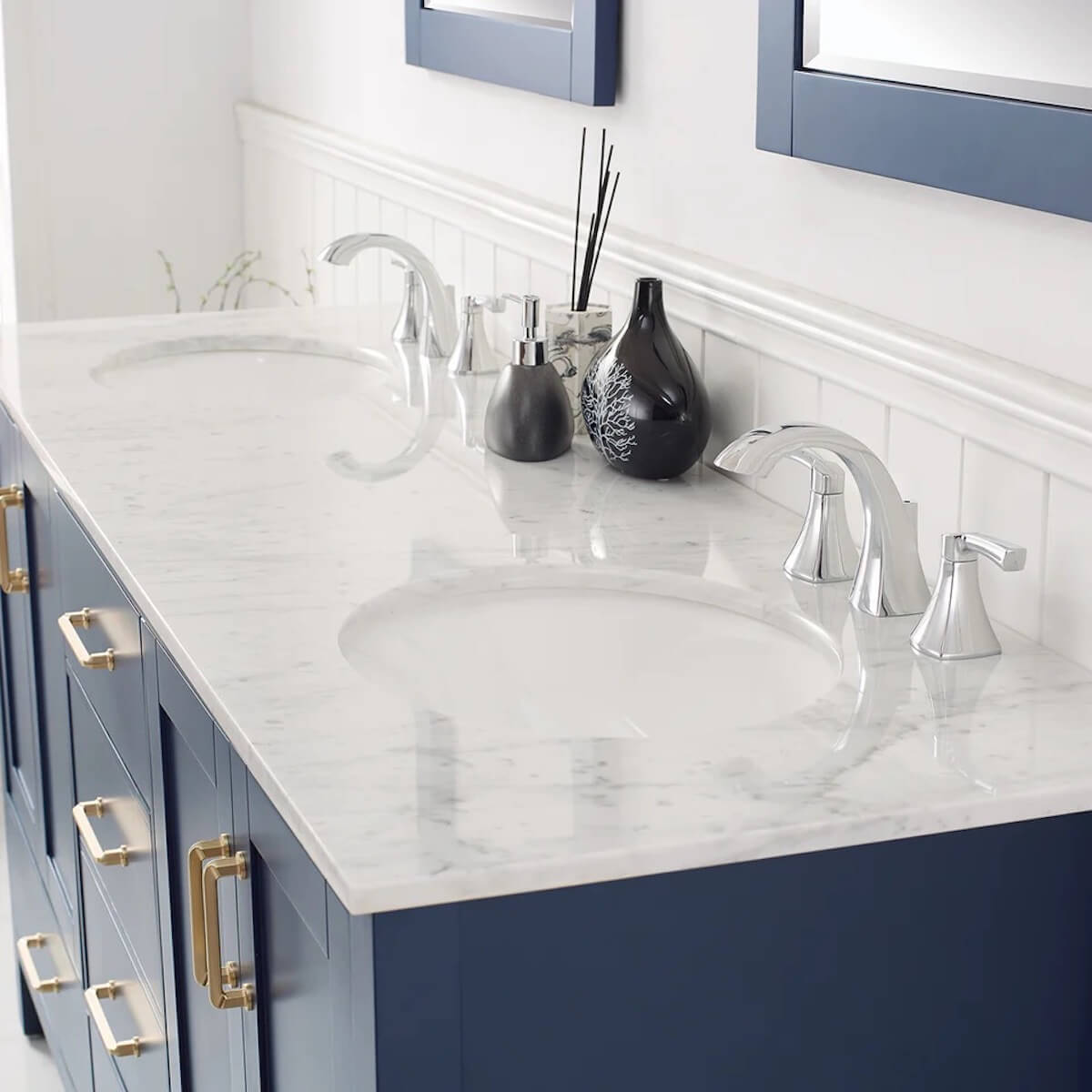 Vinnova Gela Freestanding Double Vanity with Carrara White Marble Countertop 7230