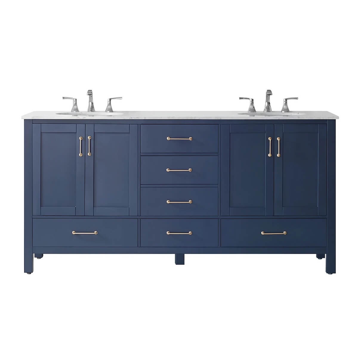 Vinnova 72” Gela Royal Blue Freestanding Double Vanity with Carrara White Marble Countertop Without Mirror 723072-RB-CA-NM