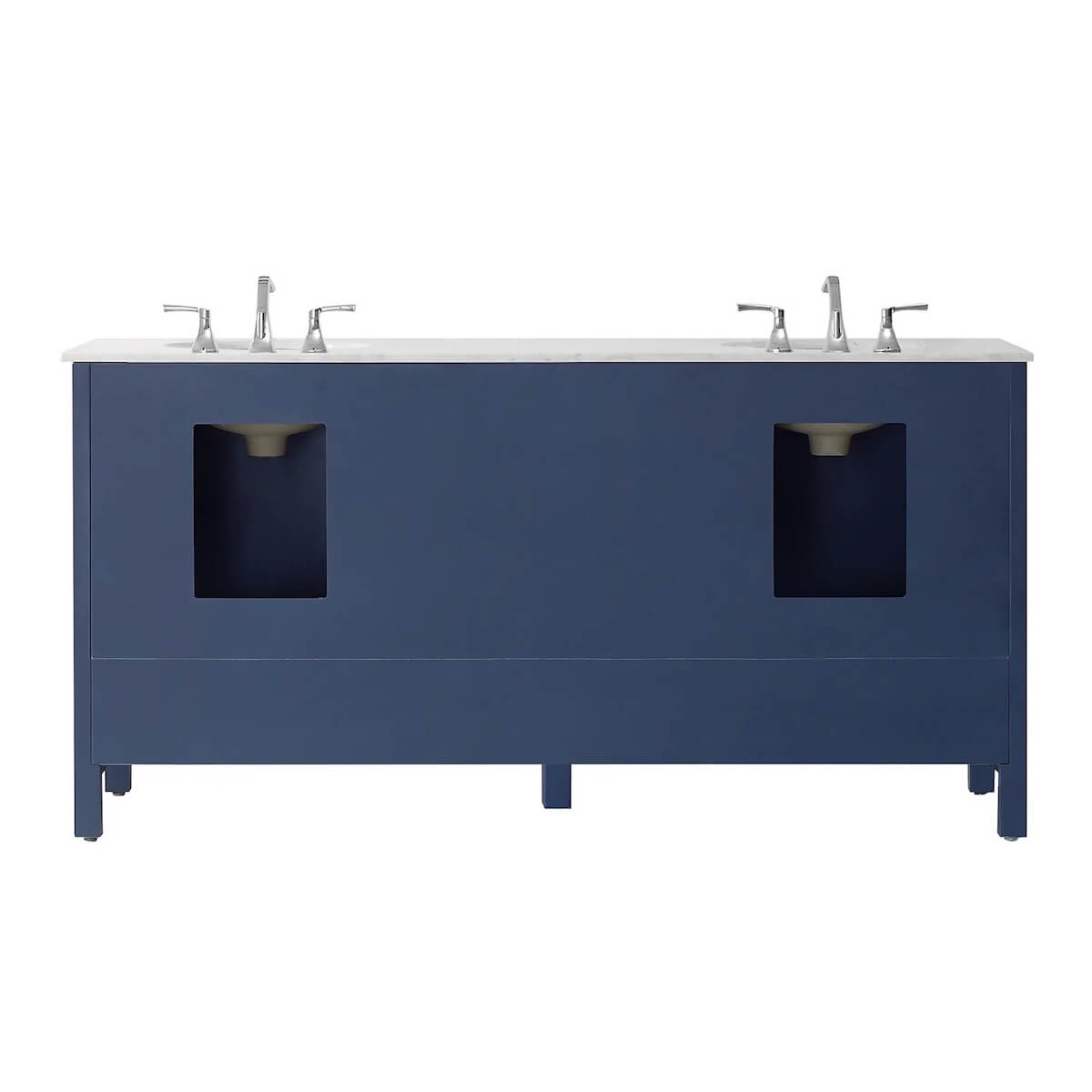 Vinnova 72” Gela Royal Blue Freestanding Double Vanity with Carrara White Marble Countertop Without Mirror Back 723072-RB-CA-NM