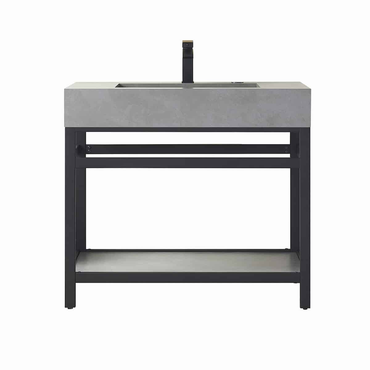 Vinnova Bilbao 36 Inch Freestanding Single Vanity with Matte Black Stainless Steel Bracket Match with Grey Sintered Stone Top Without Mirror 701136-TB-WK-NM