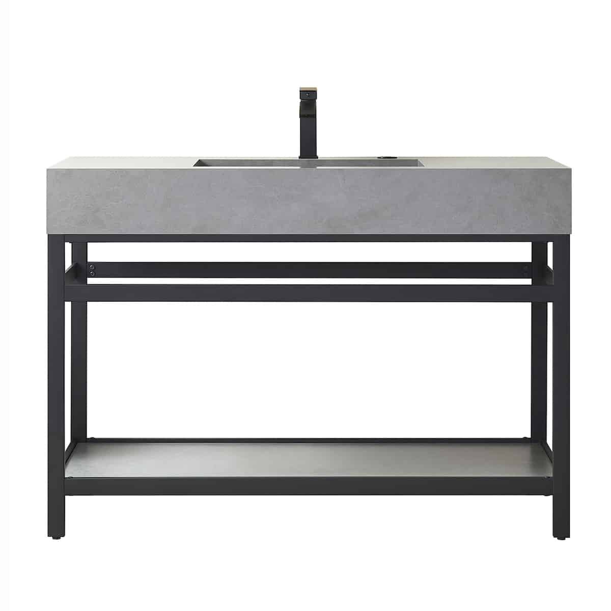 Vinnova Bilbao 48 Inch Freestanding Single Vanity with Matte Black Stainless Steel Bracket Match with Grey Sintered Stone Top Without Mirror 701148-TB-WK-NM