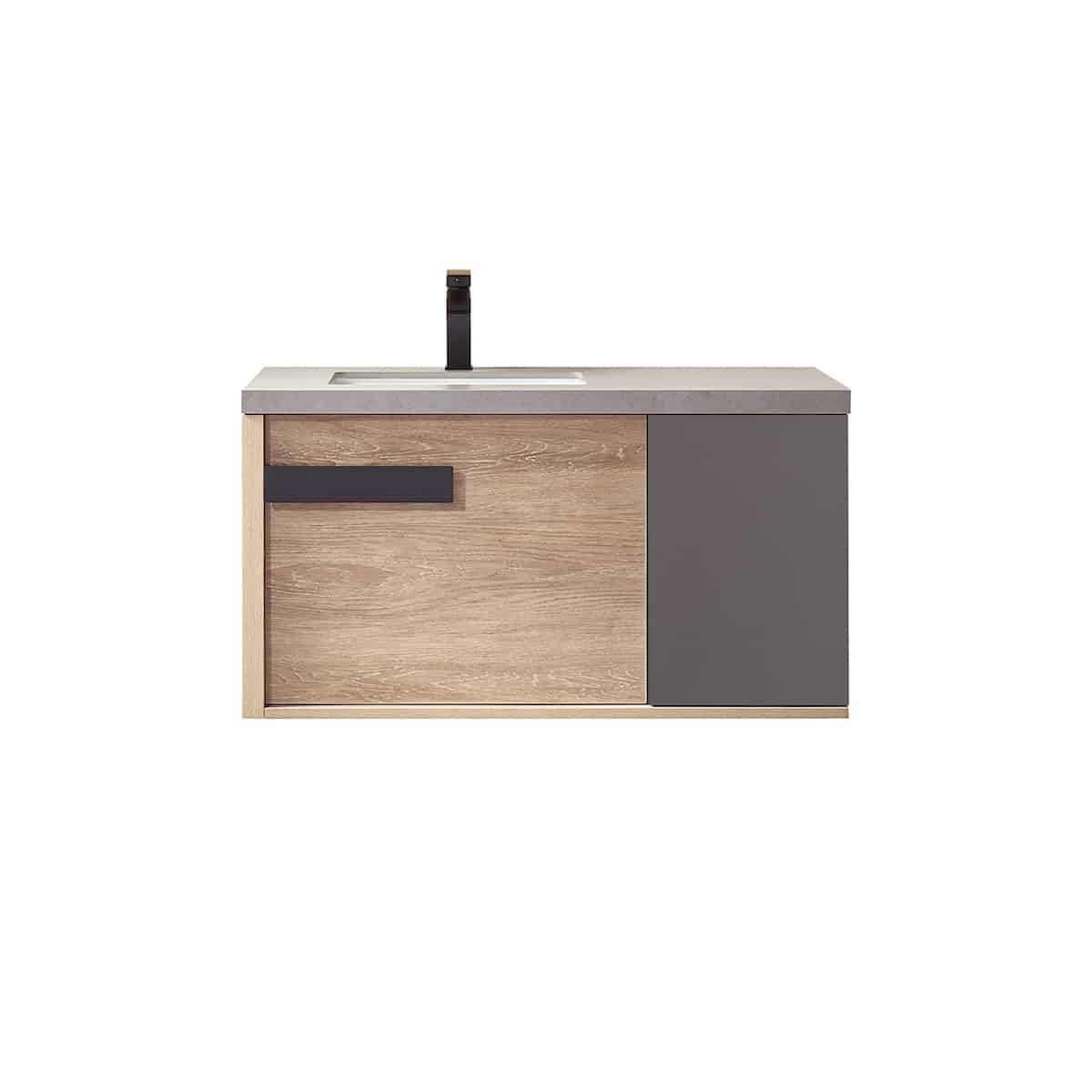 Vinnova Carcastillo 40 Inch Wall Mount Single Vanity in North American Oak with Grey Sintered Stone Top Without Mirror 703240-NO-WK-NM