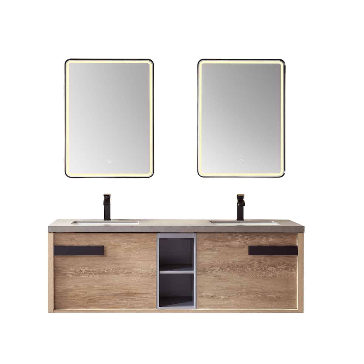 Vinnova Carcastillo 63 Inch Wall Mount Single Sink Vanity in North American Oak with Grey Sintered Stone Top With Mirror 703263-NO-WK #mirror_with mirror