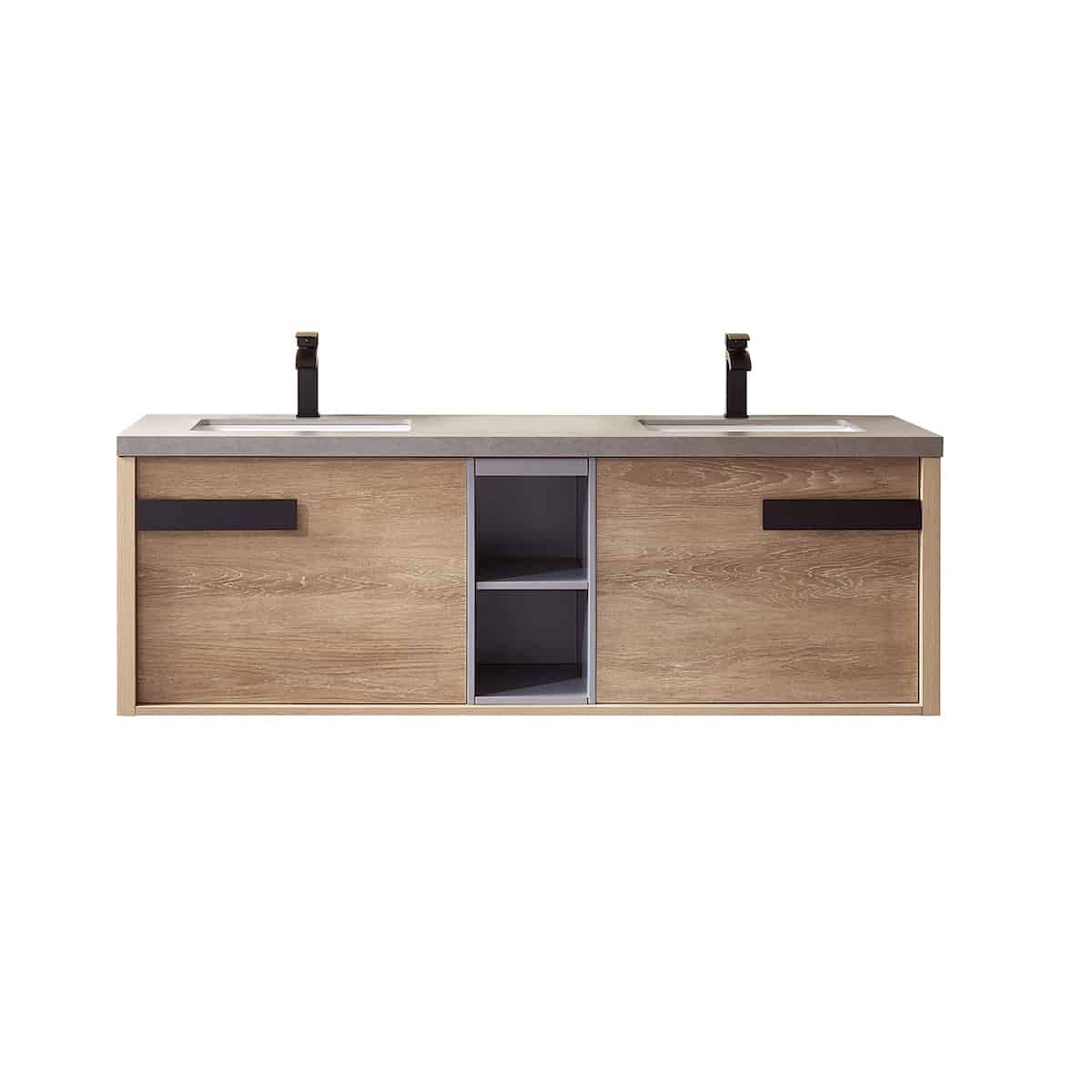 Vinnova Carcastillo 63 Inch Wall Mount Single Sink Vanity in North American Oak with Grey Sintered Stone Top Without Mirror 703263-NO-WK-NM #mirror_without mirror