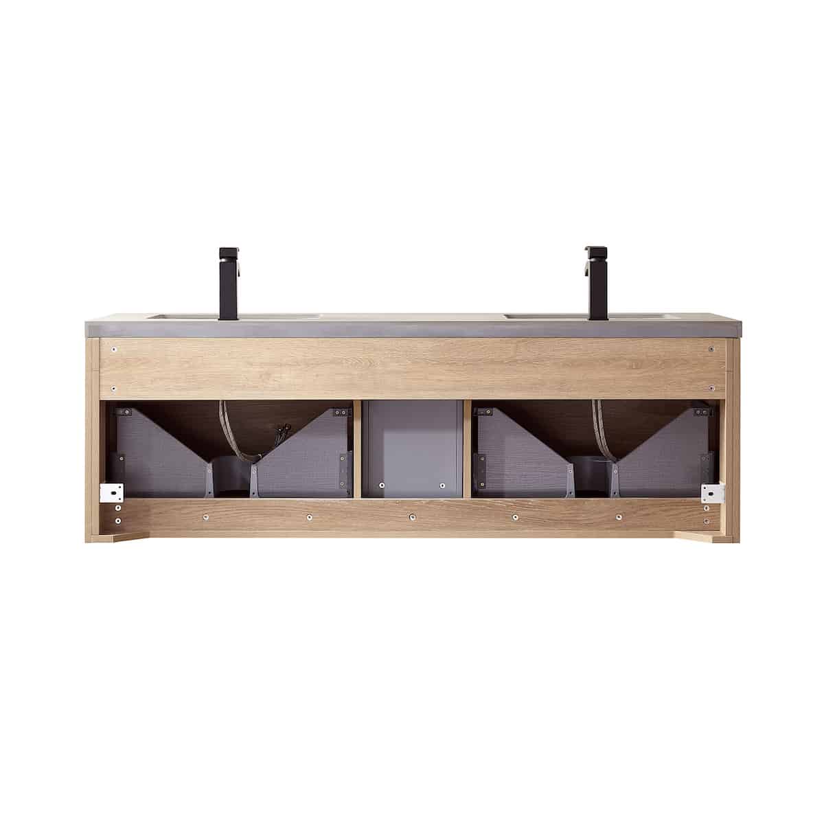 Vinnova Carcastillo 63 Inch Wall Mount Single Sink Vanity in North American Oak with Grey Sintered Stone Top Without Mirror Back 703263-NO-WK-NM #mirror_without mirror