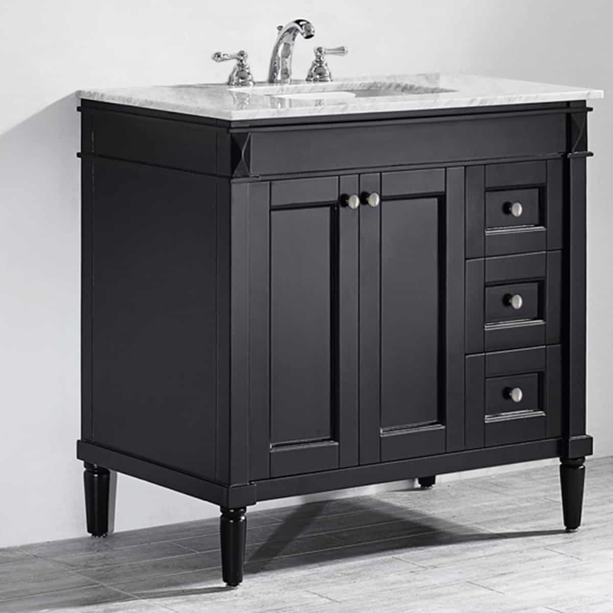 Vinnova Catania 36 Inch Espresso Freestanding Single Vanity with Carrara White Marble Countertop Without Mirror Left Side 715036-ES-CA-NM