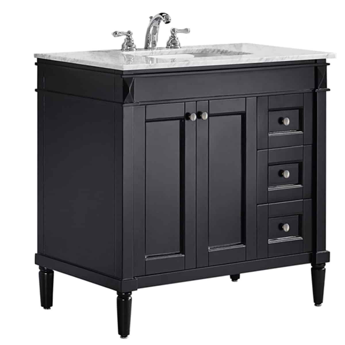 Vinnova Catania 36 Inch Espresso Freestanding Single Vanity with Carrara White Marble Countertop Without Mirror Side 715036-ES-CA-NM