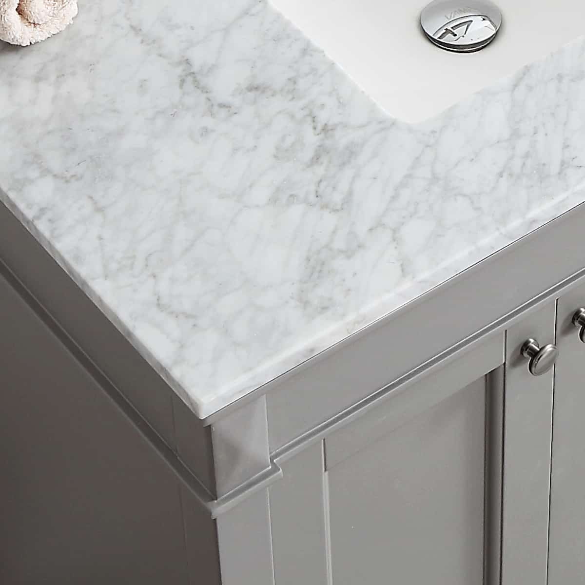 Vinnova Catania 36 Inch Grey Freestanding Single Vanity with Carrara White Marble Countertop Without Mirror Counter 715036-GR-CA-NM