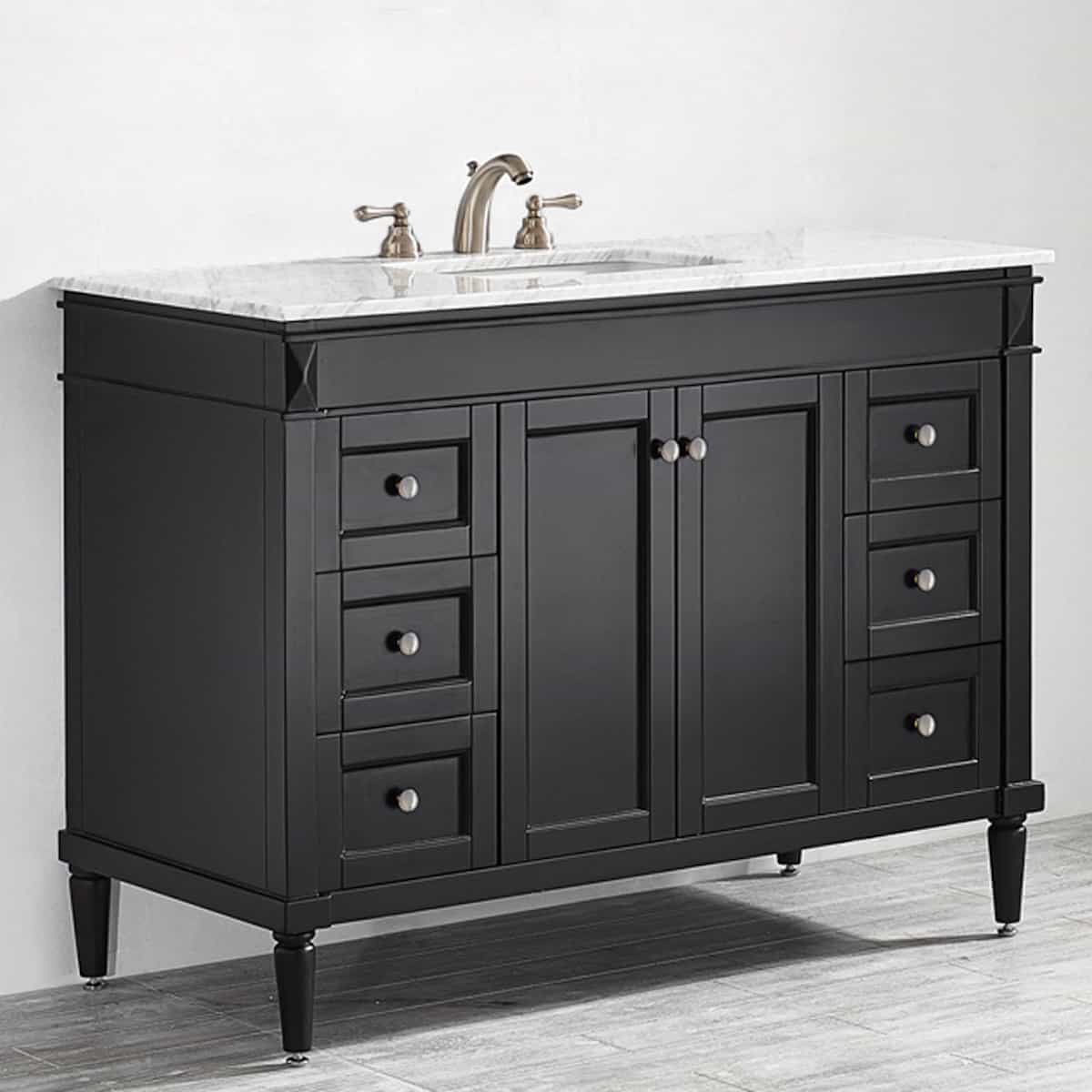 Vinnova Catania 48 Inch Espresso Freestanding Single Vanity with Carrara White Marble Countertop Without Mirror Side 715048-ES-CA-NM