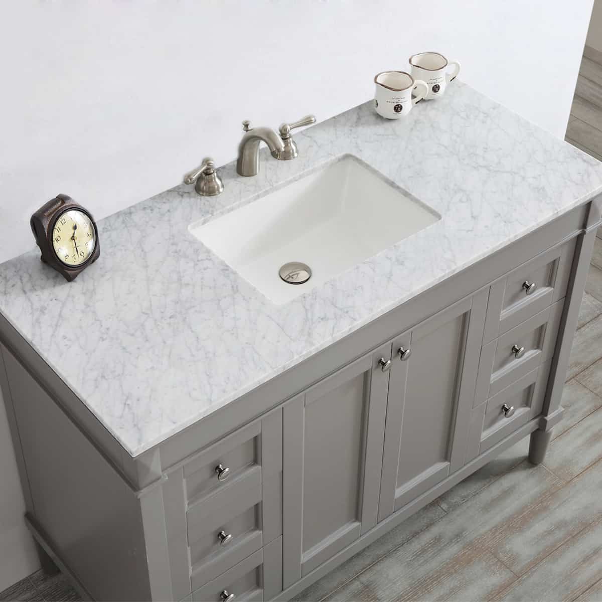 Vinnova Catania 48 Inch Grey Freestanding Single Vanity with Carrara White Marble Countertop Without Mirror Counter 715048-ES-CA-NM