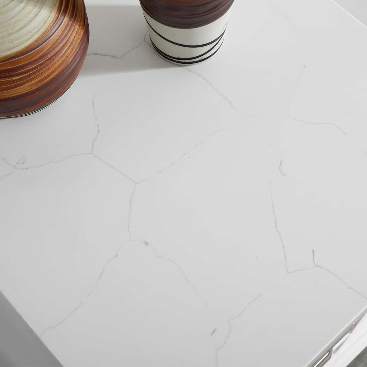 Vinnova Charlotte 36 Inch White Freestanding Single Vanity with Carrara Quartz Stone Top With Mirror Countertop 735036-WH-CQS