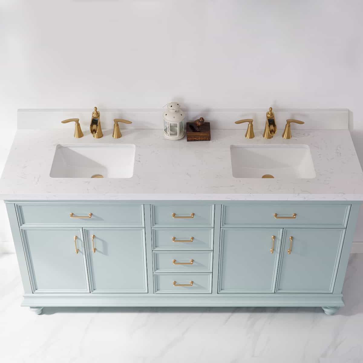 Vinnova Charlotte 72 Inch Finnish Green Freestanding Double Vanity with Carrara White Composite Stone Countertop Without Mirror Counter and Sinks 735072-FG-CQS-NM