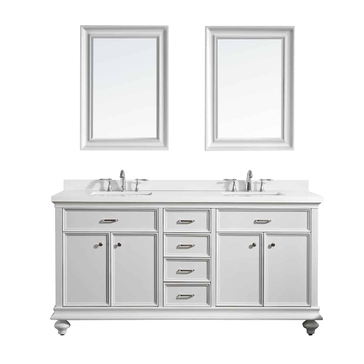 Vinnova Charlotte 72 Inch White Freestanding Double Vanity with Carrara Quartz Stone Top With Mirror 735072-WH-CQS