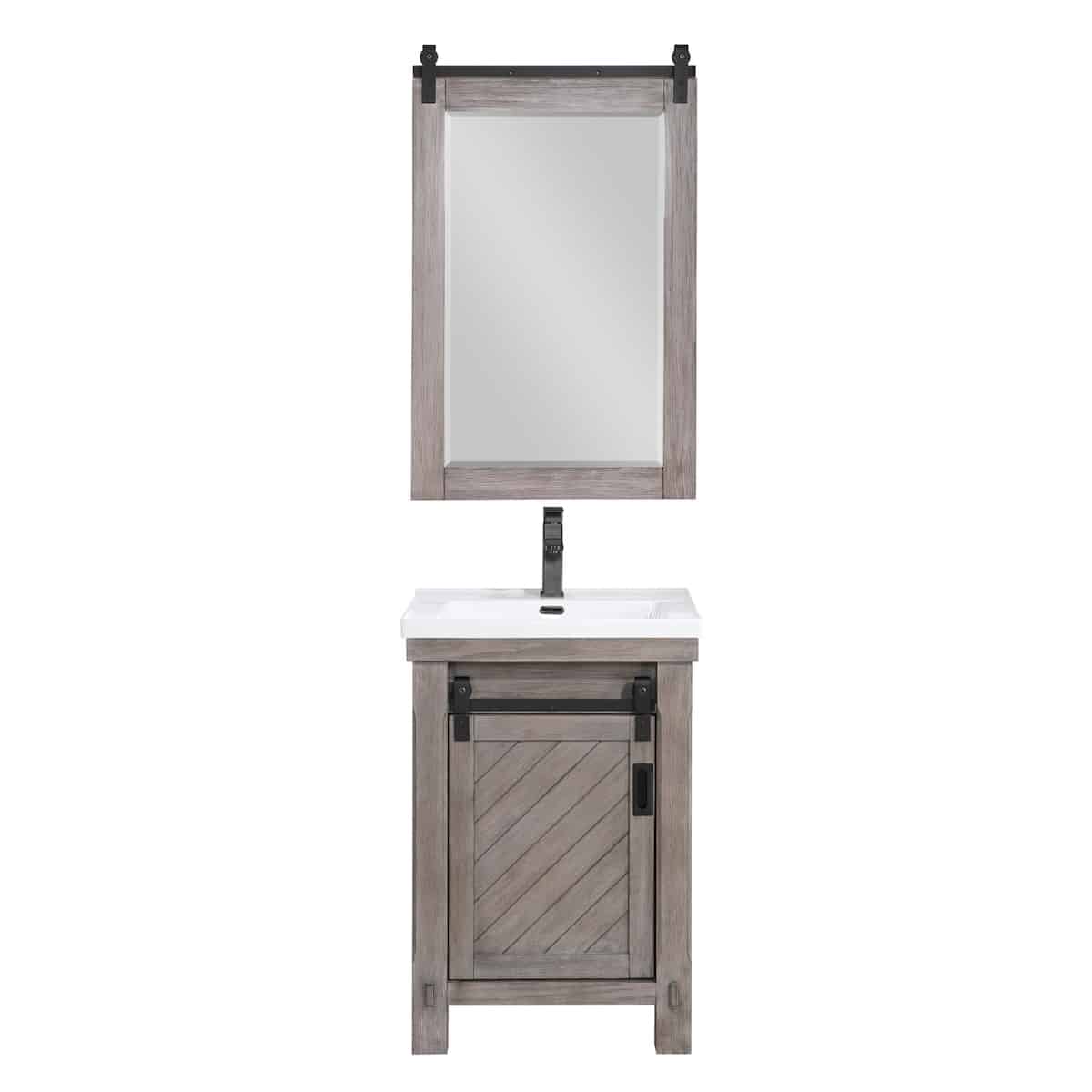 Vinnova Cortes 24 Inch Single Sink Bath Vanity in Classical Grey with White Drop-In Ceramic Basin With Mirror 701724-CR-WH