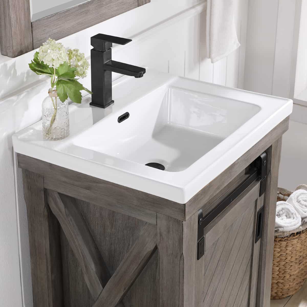 Vinnova Cortes 24 Inch Single Sink Bath Vanity in Classical Grey with White Drop-In Ceramic Basin With Mirror Counter 701724-CR-WH