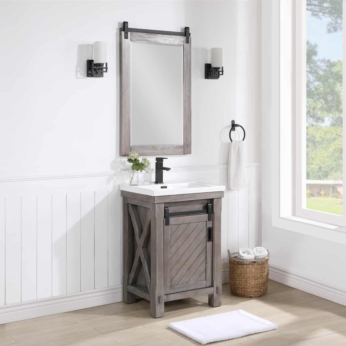 Vinnova Cortes 24 Inch Single Sink Bath Vanity in Classical Grey with White Drop-In Ceramic Basin With Mirror Side 701724-CR-WH
