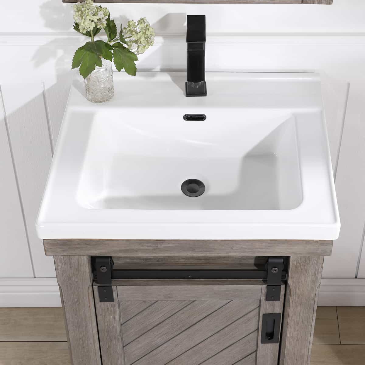 Vinnova Cortes 24 Inch Single Sink Bath Vanity in Classical Grey with White Drop-In Ceramic Basin With Mirror Sink 701724-CR-WH