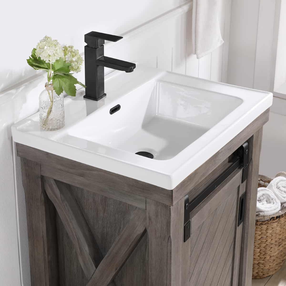 Vinnova Cortes 24 Inch Single Sink Bath Vanity in Classical Grey with White Drop-In Ceramic Basin Without Mirror Counter 701724-CR-WH-NM