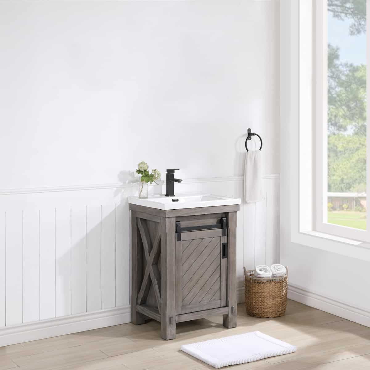 Vinnova Cortes 24 Inch Single Sink Bath Vanity in Classical Grey with White Drop-In Ceramic Basin Without Mirror Left Side 701724-CR-WH-NM