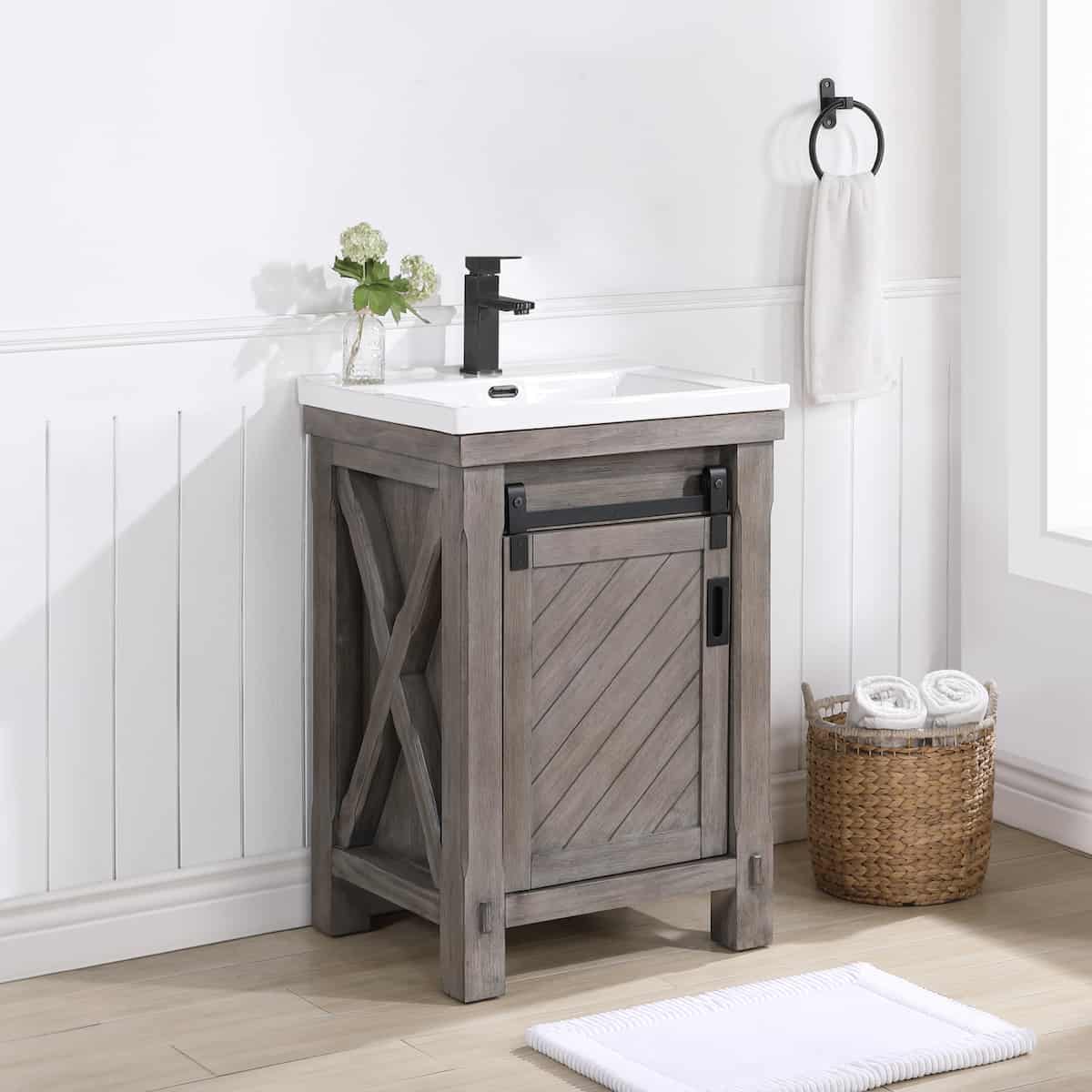 Vinnova Cortes 24 Inch Single Sink Bath Vanity in Classical Grey with White Drop-In Ceramic Basin Without Mirror Side 701724-CR-WH-NM