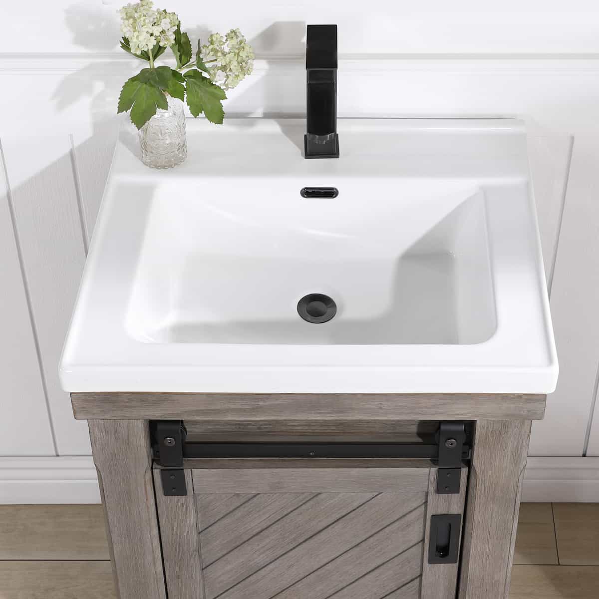 Vinnova Cortes 24 Inch Single Sink Bath Vanity in Classical Grey with White Drop-In Ceramic Basin Without Mirror Sink 701724-CR-WH-NM
