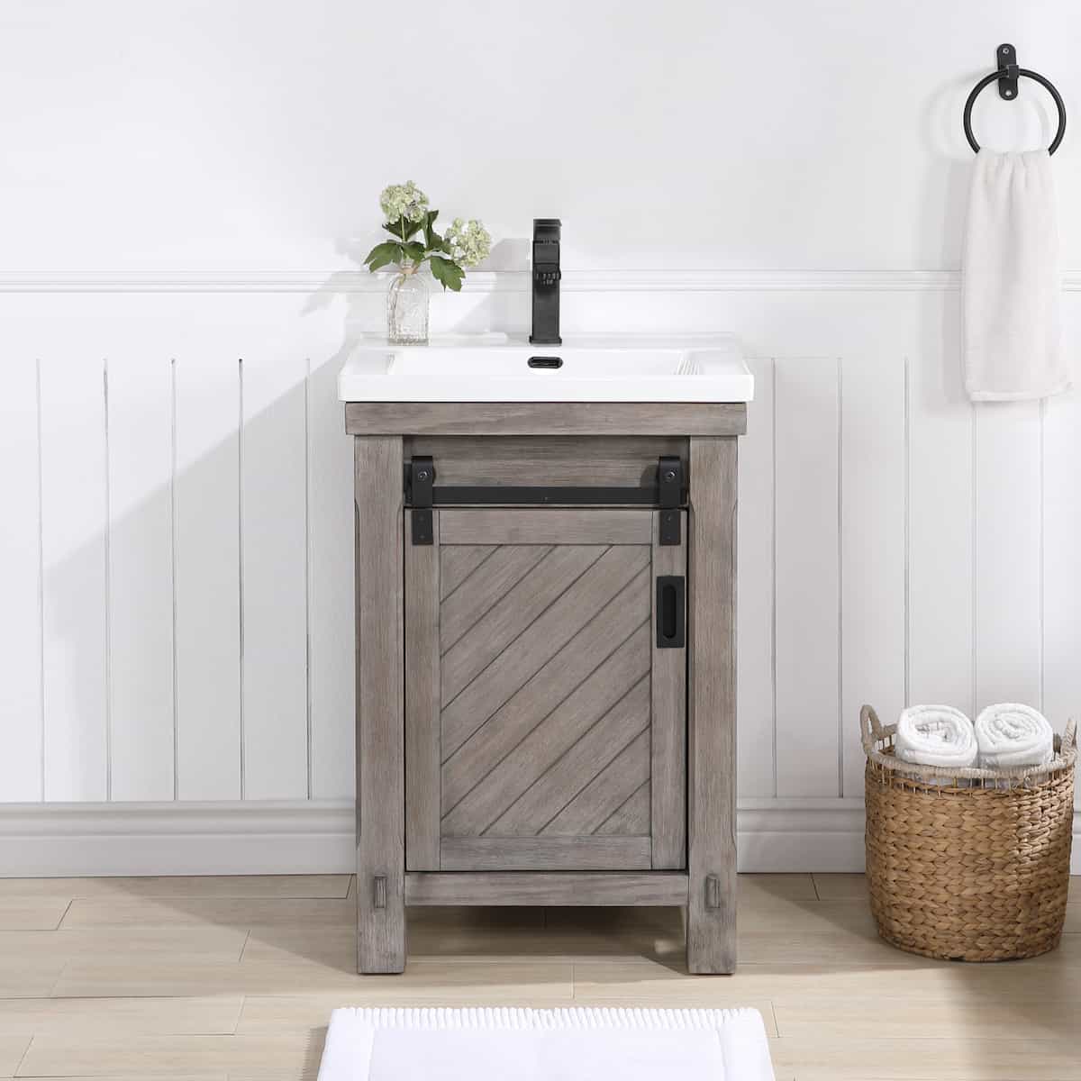 Vinnova Cortes 24 Inch Single Sink Bath Vanity in Classical Grey with White Drop-In Ceramic Basin Without Mirror in Bathroom 701724-CR-WH-NM