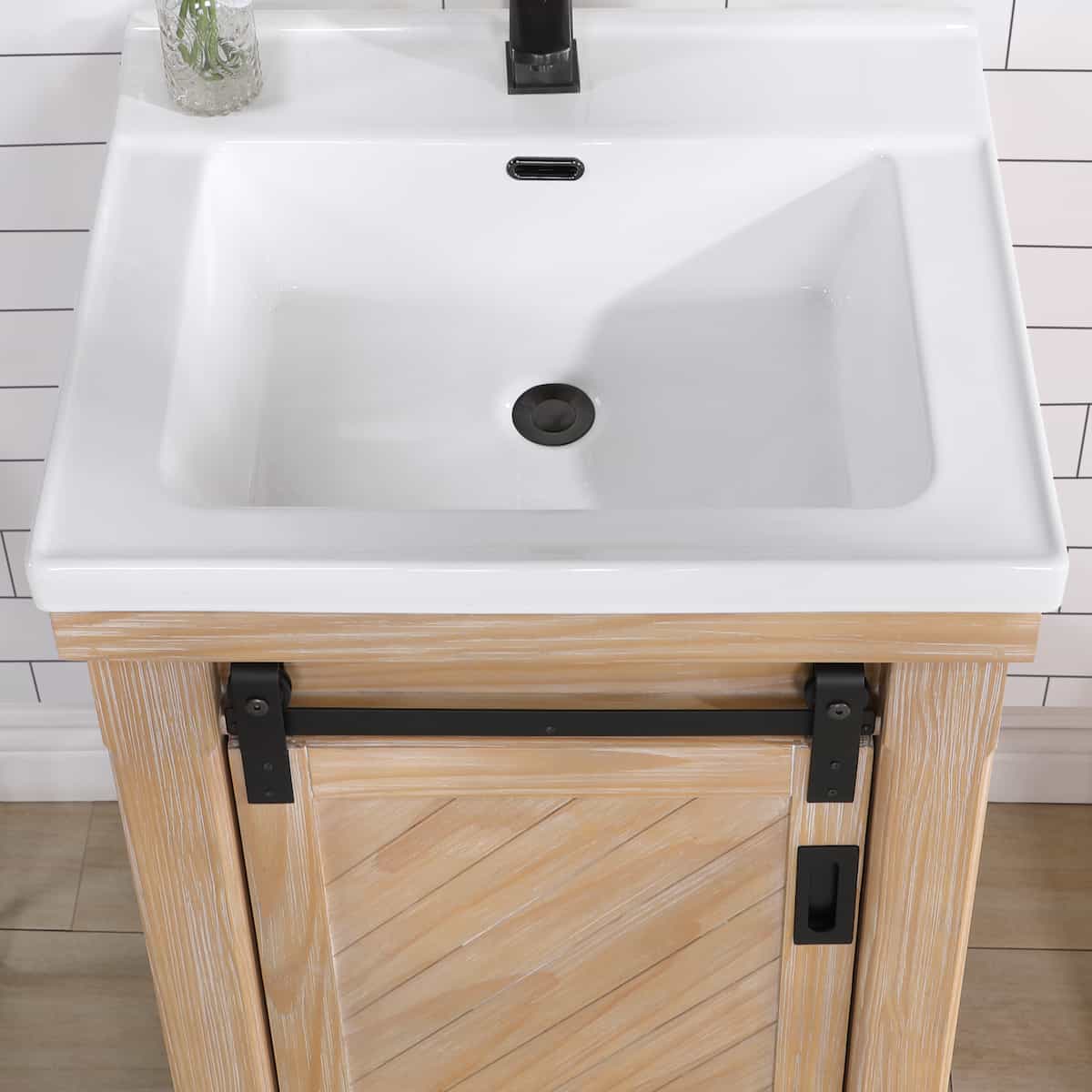 Vinnova Cortes 24 Inch Single Sink Bath Vanity in Weathered Pine with White Drop-In Ceramic Basin With Mirror Sink 701724-WP-WH
