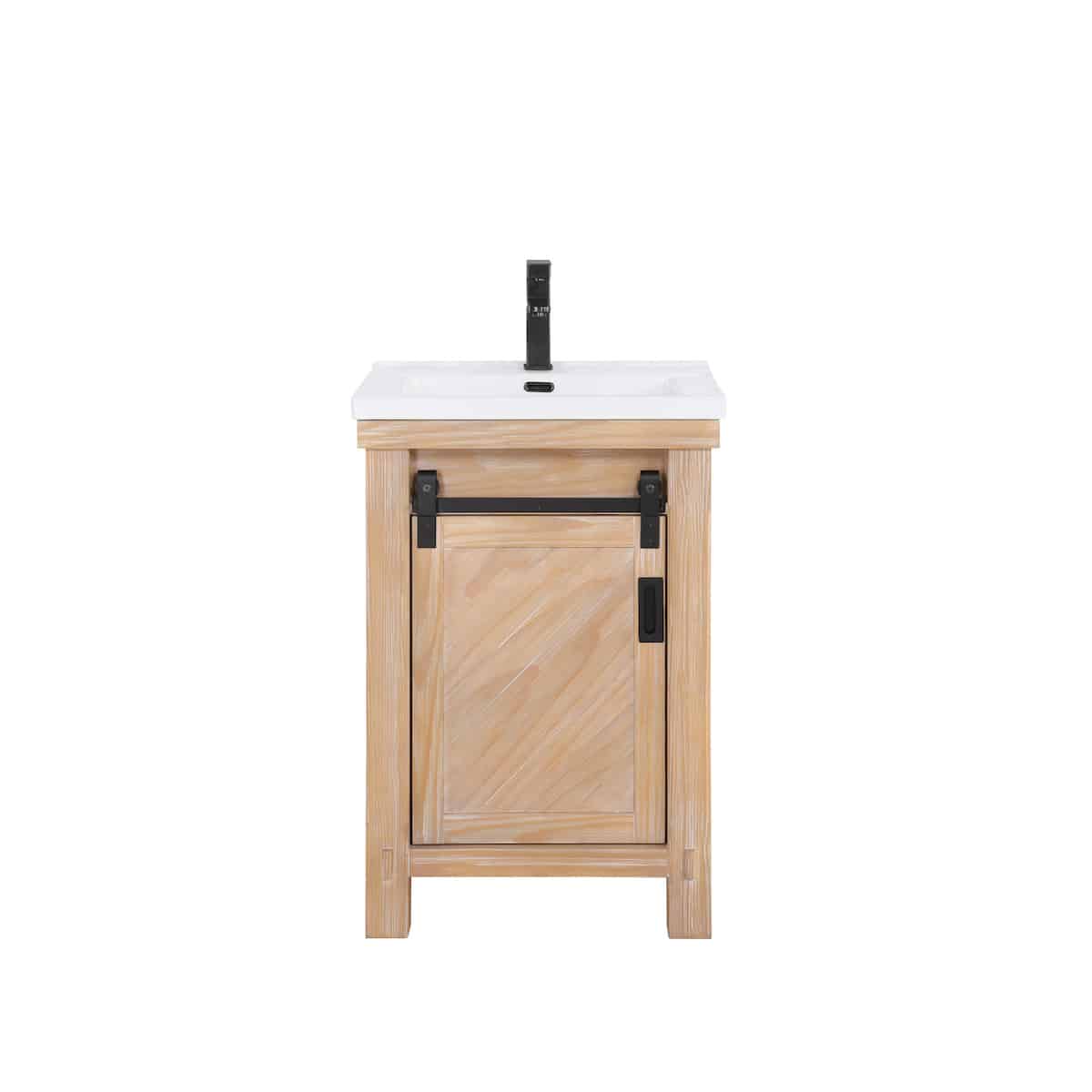 Vinnova Cortes 24 Inch Single Sink Bath Vanity in Weathered Pine with White Drop-In Ceramic Basin Without Mirror 701724-WP-WH-NM