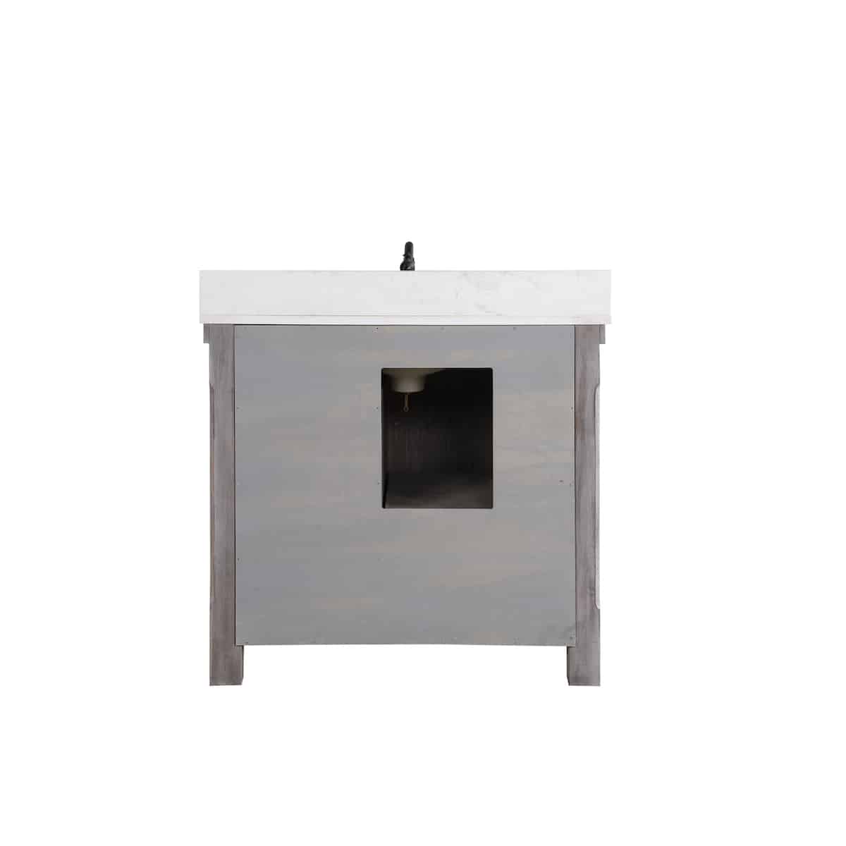 Vinnova Cortes 36 Inch Freestanding Single Sink Bath Vanity in Classical Grey with White Composite Countertop With Mirror Back 701736-CR-WS
