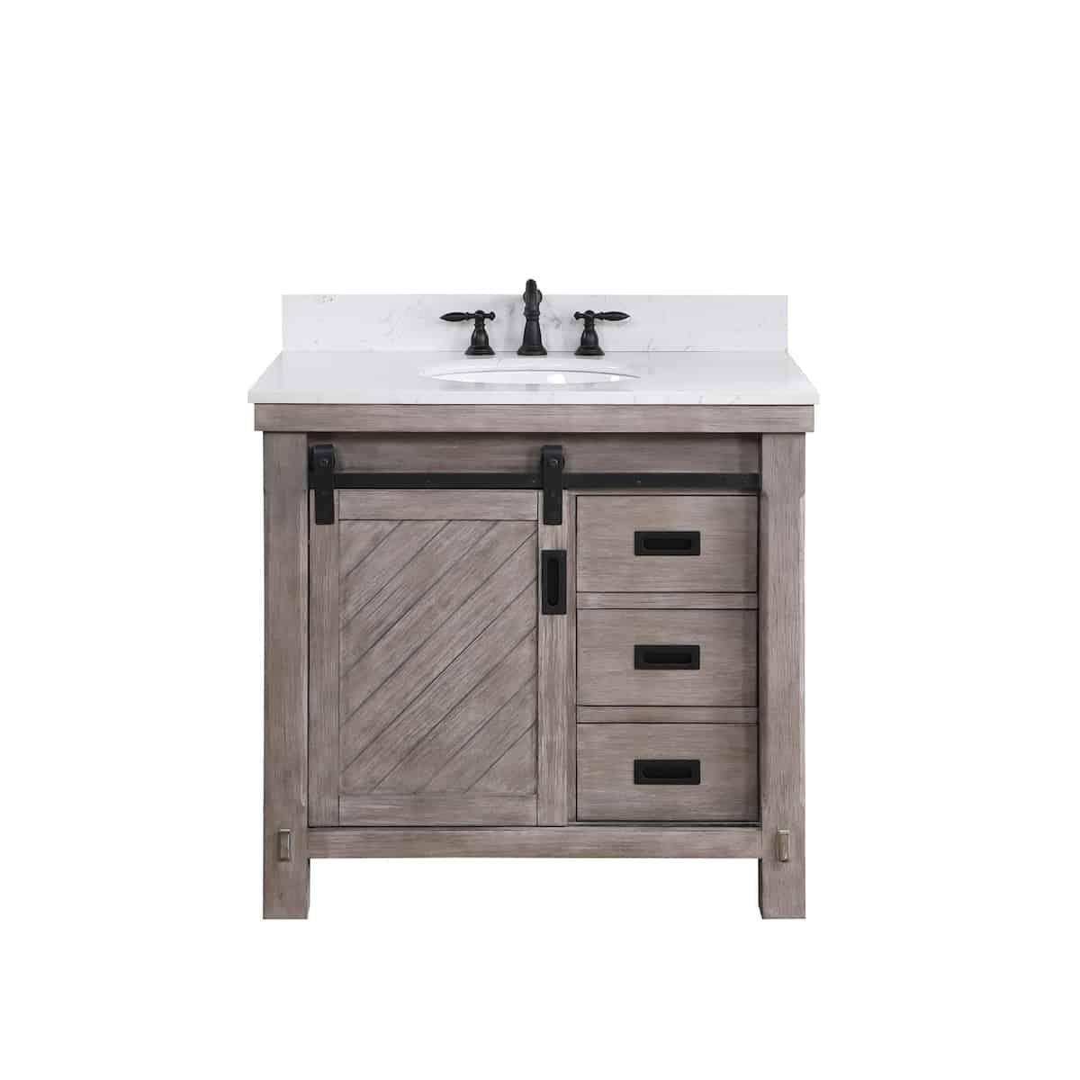 Vinnova Cortes 36 Inch Freestanding Single Sink Bath Vanity in Classical Grey with White Composite Countertop Without Mirror 701736-CR-WS-NM