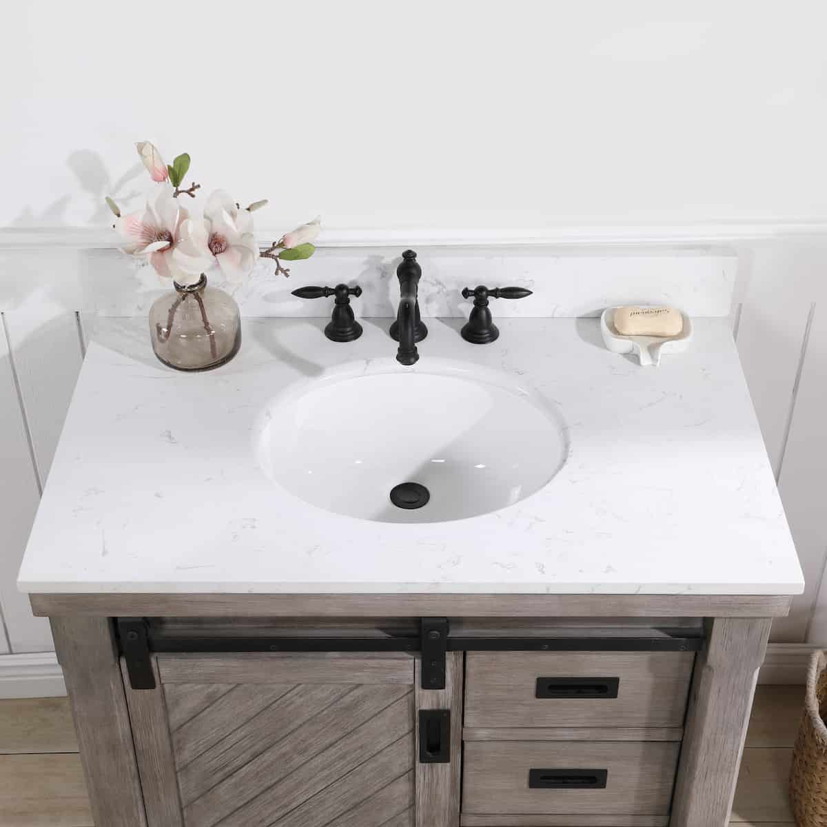 Vinnova Cortes 36 Inch Freestanding Single Sink Bath Vanity in Classical Grey with White Composite Countertop Without Mirror Sink 701736-CR-WS-NM