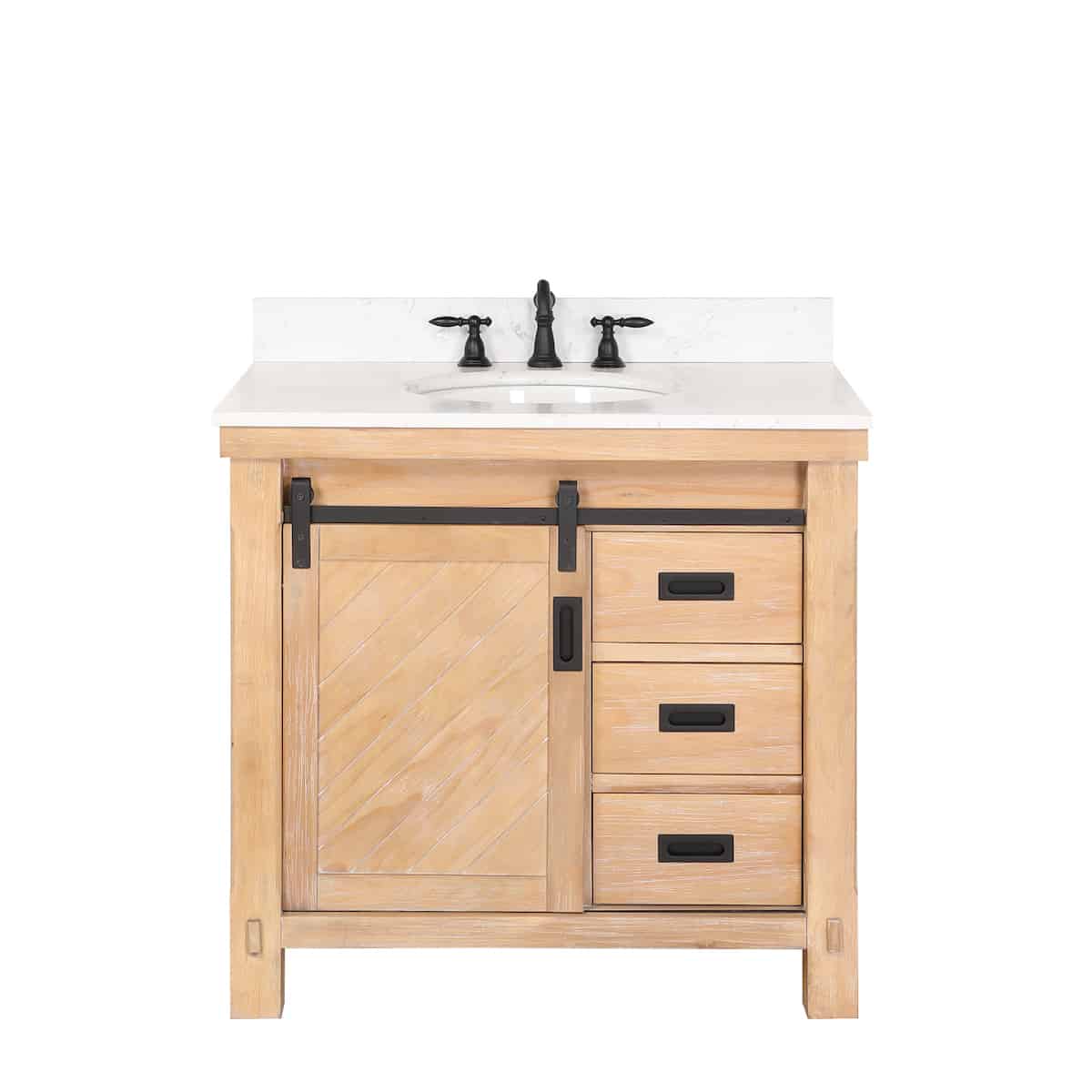 Vinnova Cortes 36 Inch Freestanding Single Sink Bath Vanity in Weathered Pine with White Composite Countertop Without Mirror 701736-WP-WS-NM