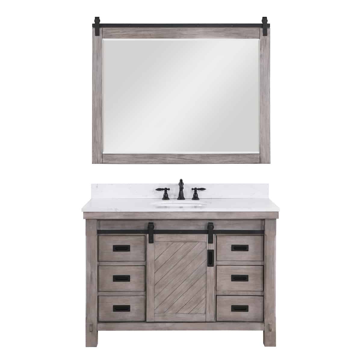 Vinnova Cortes 48 Inch Freestanding Single Sink Bath Vanity in Classical Grey with White Composite Countertop With Mirror 701748-CR-WS