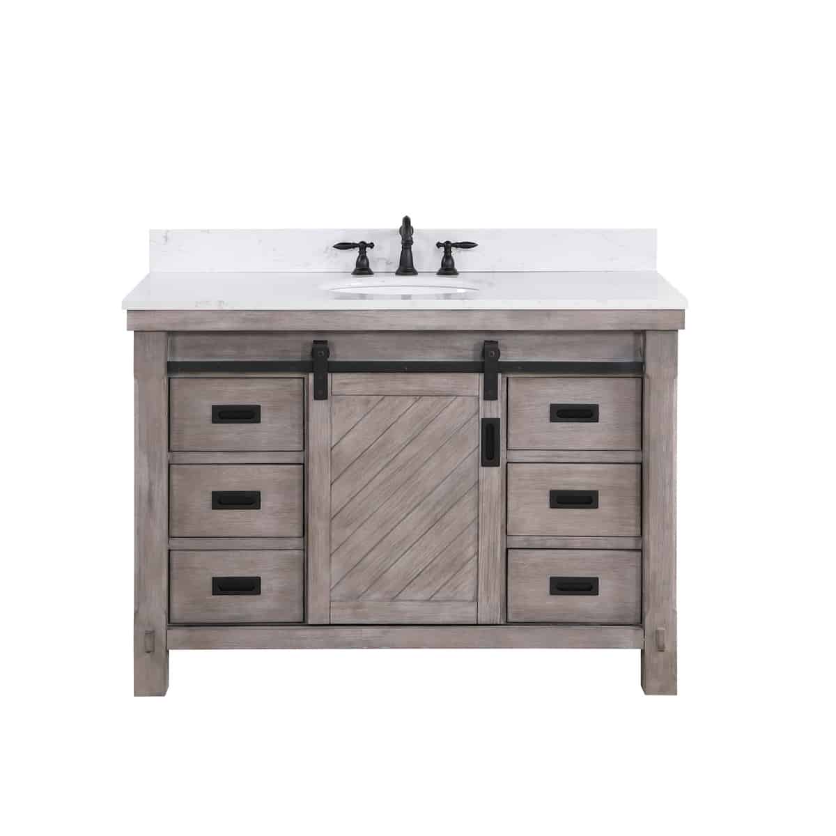 Vinnova Cortes 48 Inch Freestanding Single Sink Bath Vanity in Classical Grey with White Composite Countertop Without Mirror 701748-CR-WS-NM