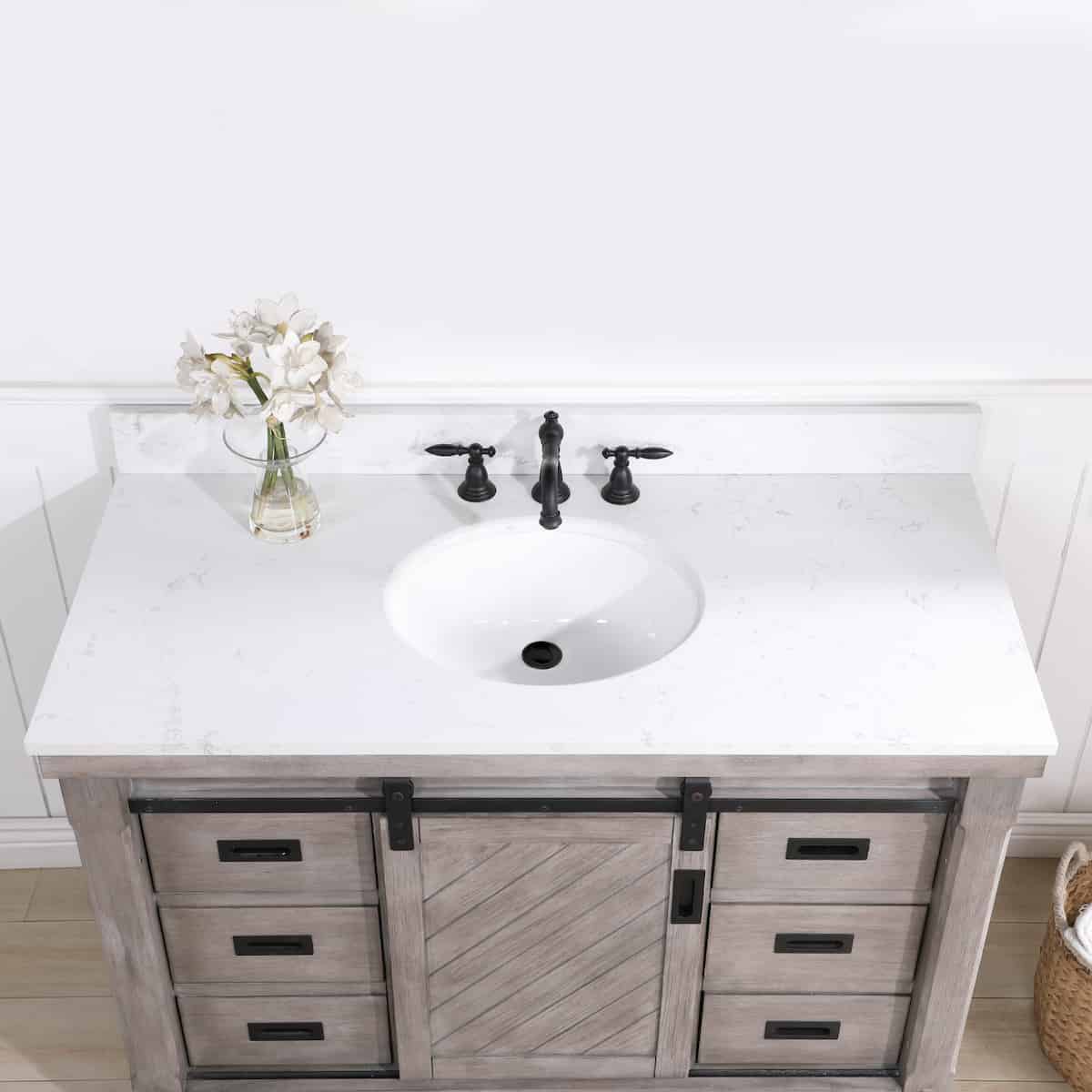 Vinnova Cortes 48 Inch Freestanding Single Sink Bath Vanity in Classical Grey with White Composite Countertop Without Mirror Sink 701748-CR-WS-NM