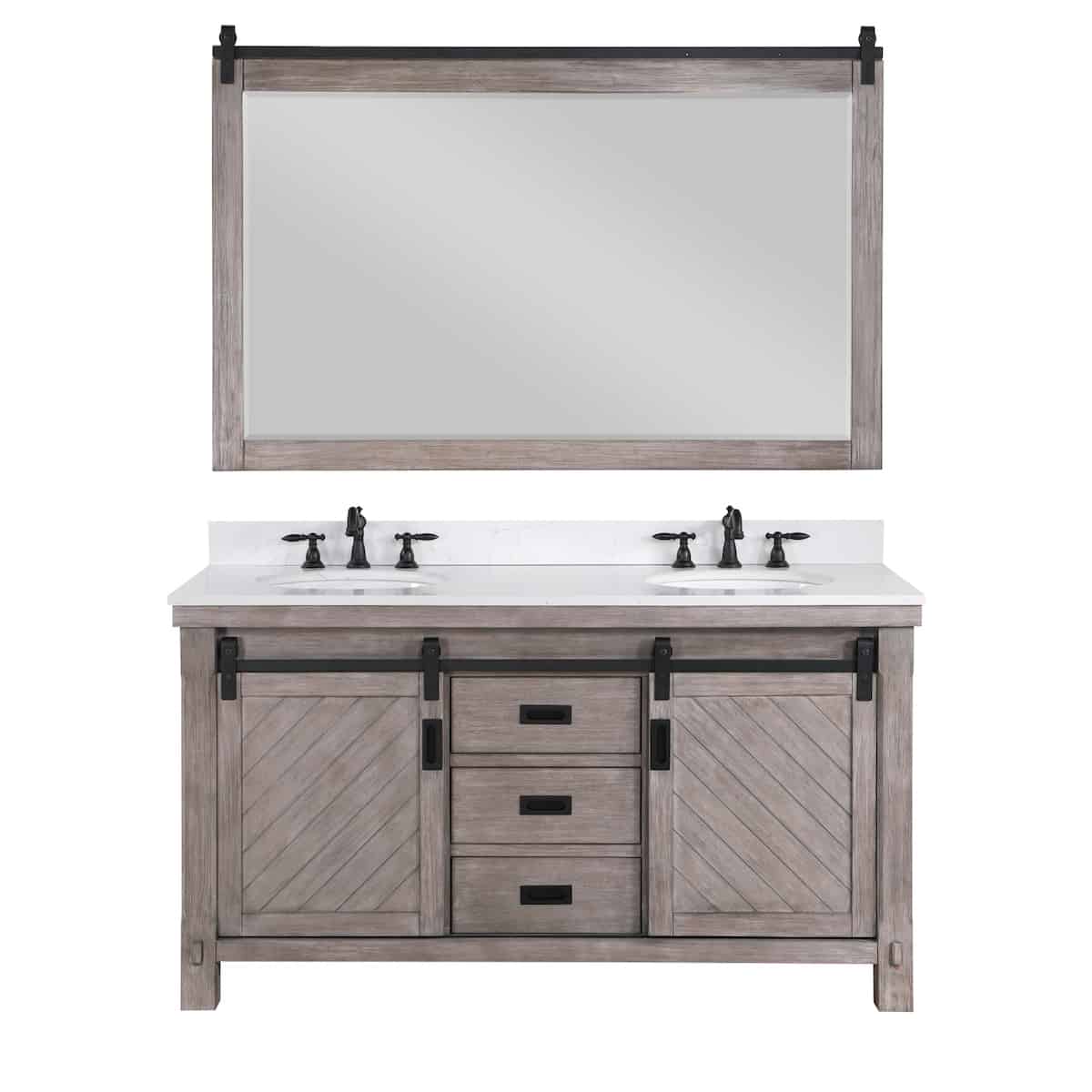 Vinnova Cortes 60 Inch Freestanding Double Sink Bath Vanity in Classical Grey with White Composite Countertop With Mirror 701760-CR-WS