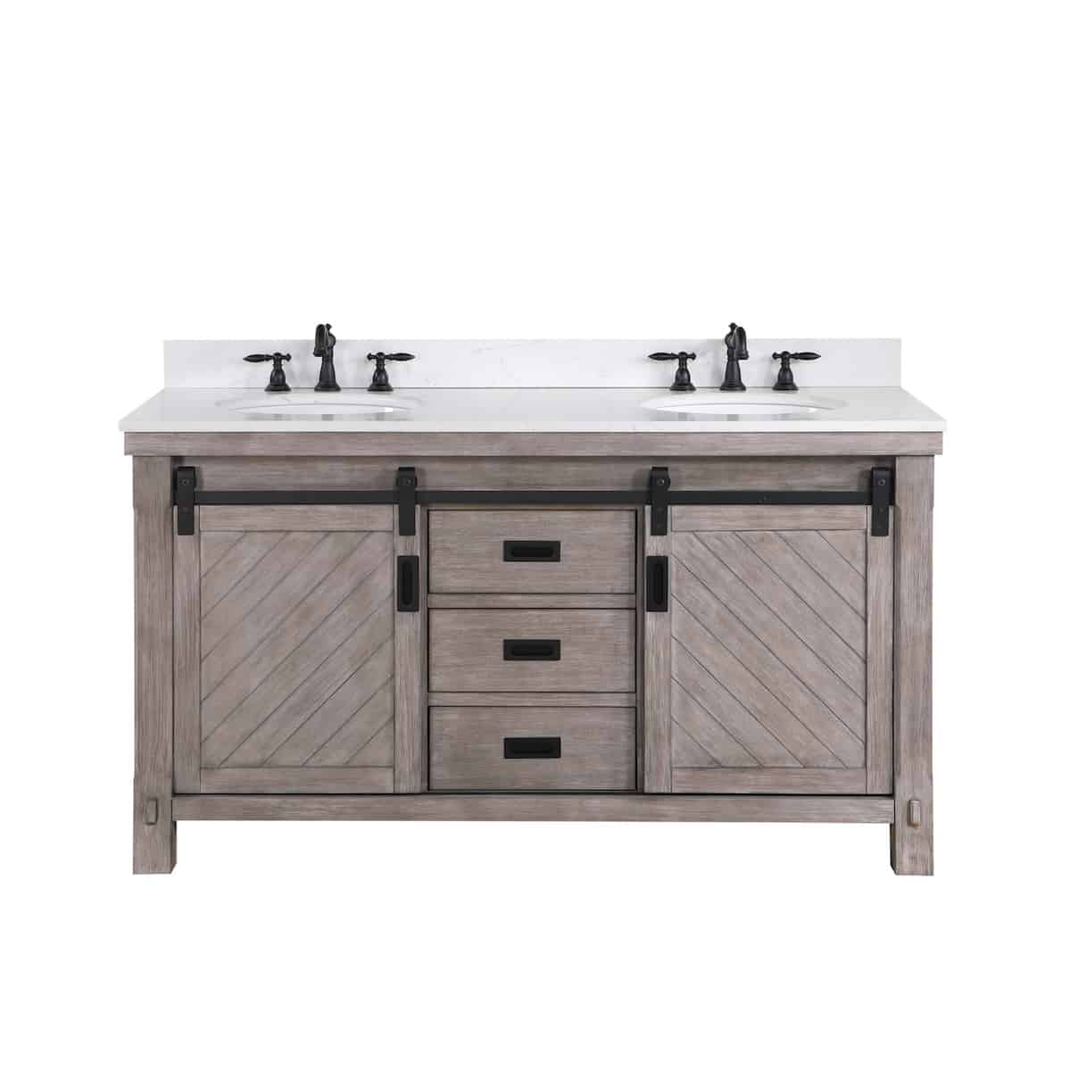 Vinnova Cortes 60 Inch Freestanding Double Sink Bath Vanity in Classical Grey with White Composite Countertop Without Mirror 701760-CR-WS-NM