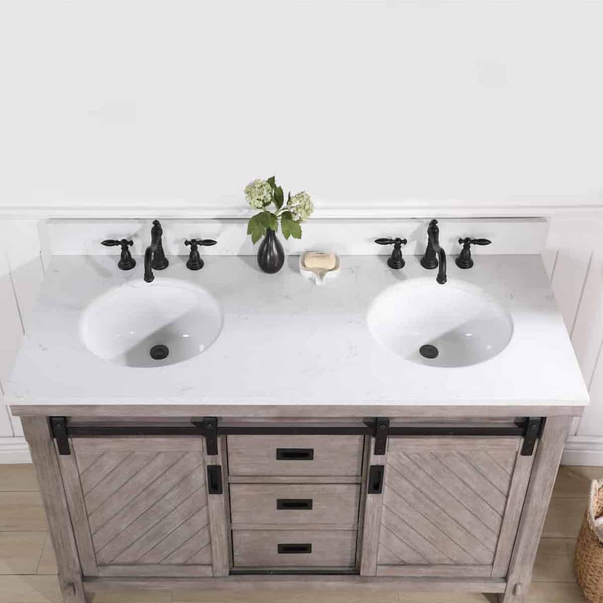 Vinnova Cortes 60 Inch Freestanding Double Sink Bath Vanity in Classical Grey with White Composite Countertop Without Mirror Sinks 701760-CR-WS-NM