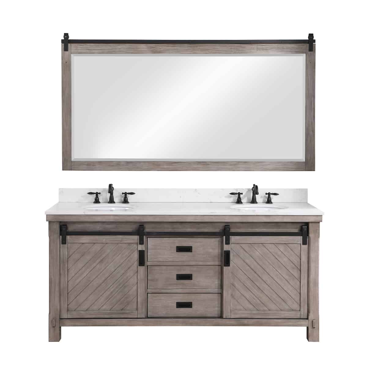 Vinnova Cortes 72 Inch Freestanding Double Sink Bath Vanity in Classical Grey with White Composite Countertop With Mirror 701772-CR-WS