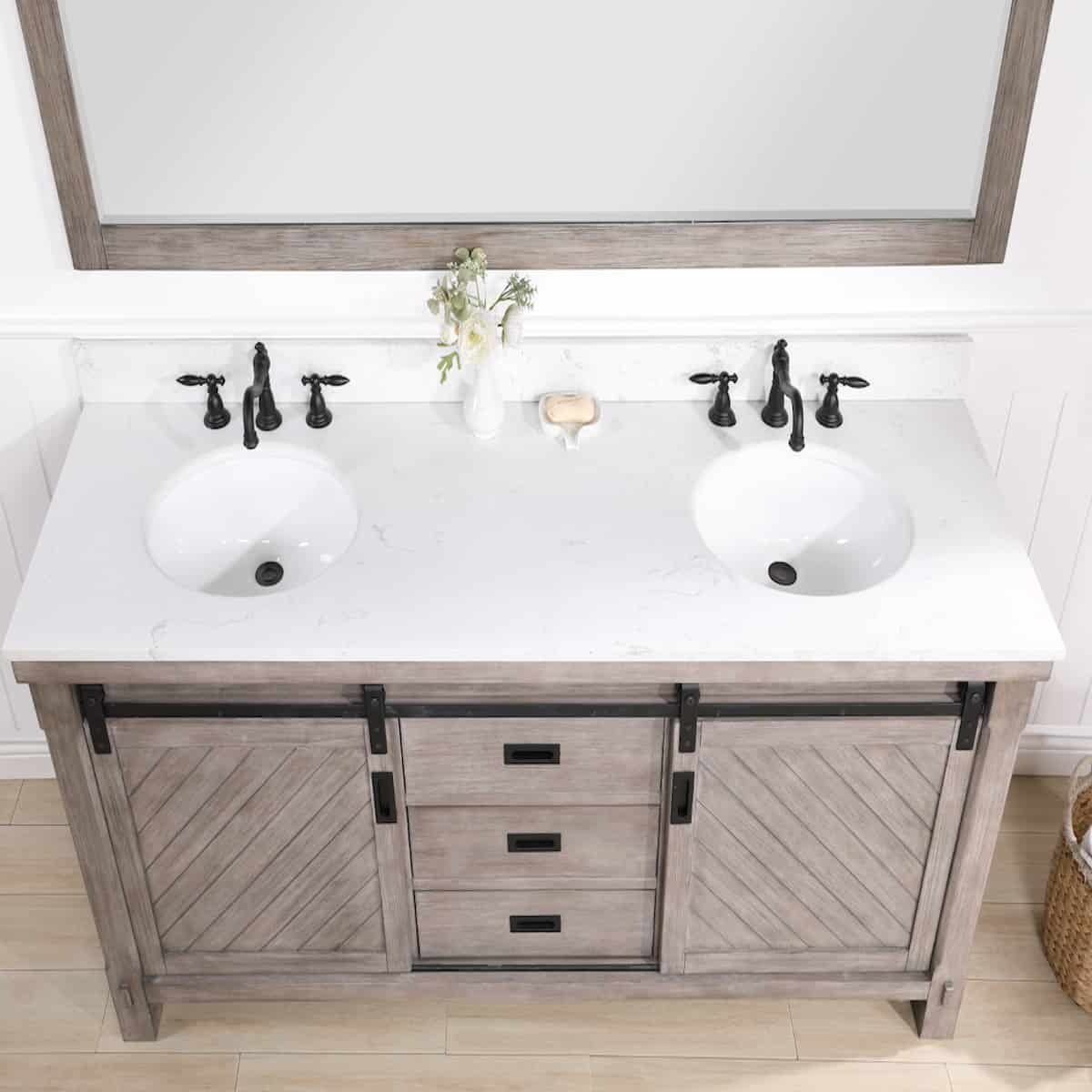 Vinnova Cortes 72 Inch Freestanding Double Sink Bath Vanity in Classical Grey with White Composite Countertop With Mirror Sinks 701772-CR-WS