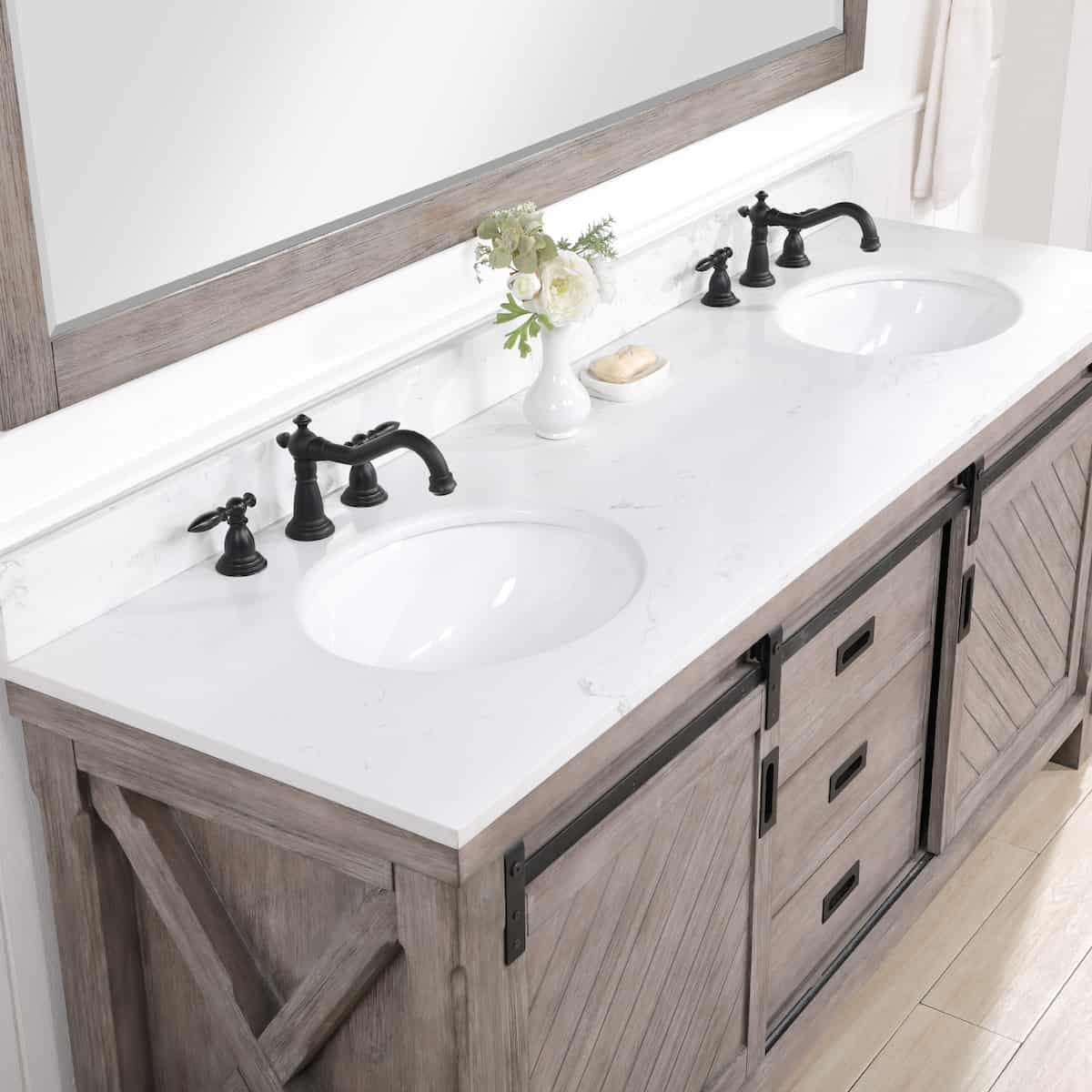 Vinnova Cortes 72 Inch Freestanding Double Sink Bath Vanity in Classical Grey with White Composite Countertop With Mirror Counter 701772-CR-WS