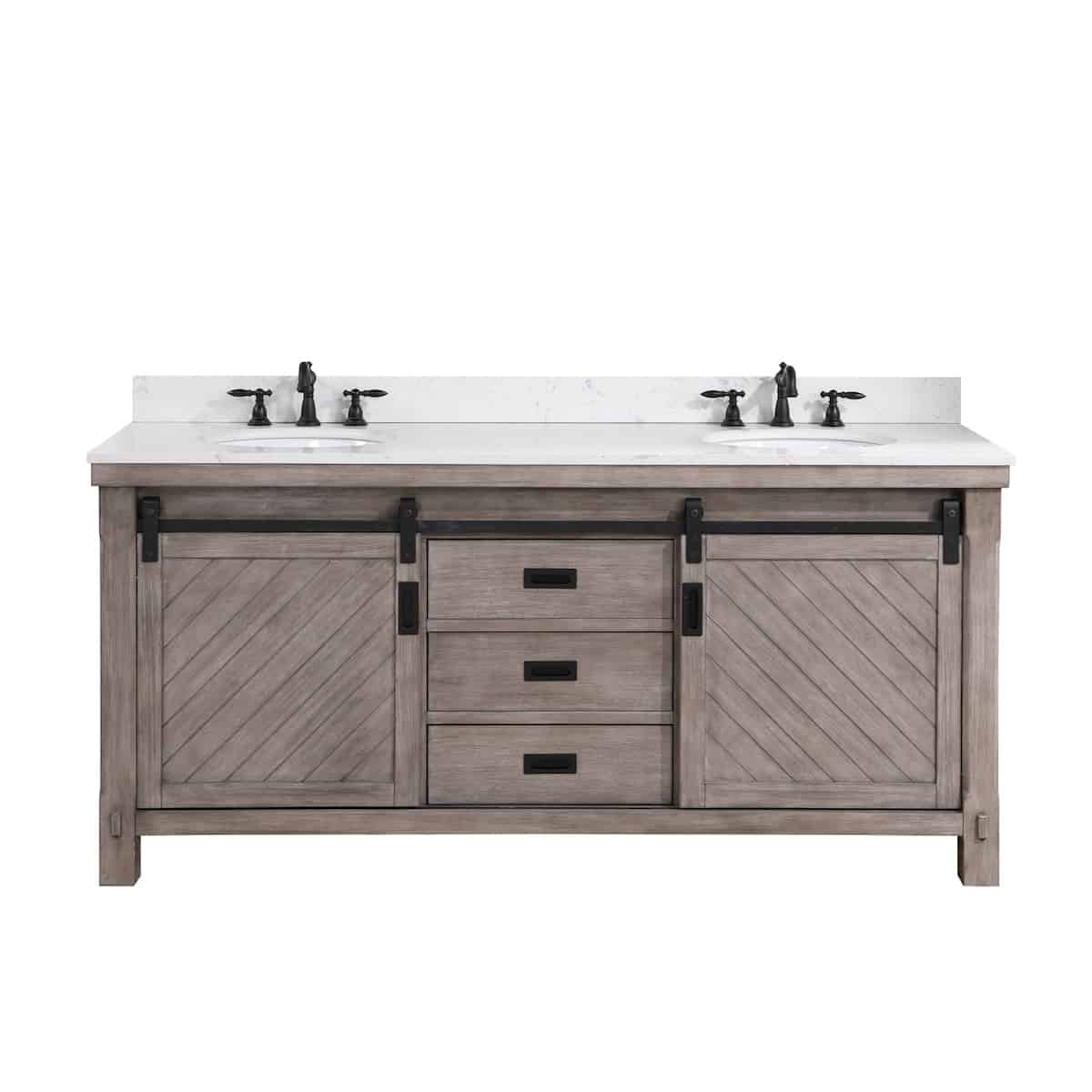 Vinnova Cortes 72 Inch Freestanding Double Sink Bath Vanity in Classical Grey with White Composite Countertop Without Mirror 701772-CR-WS-NM
