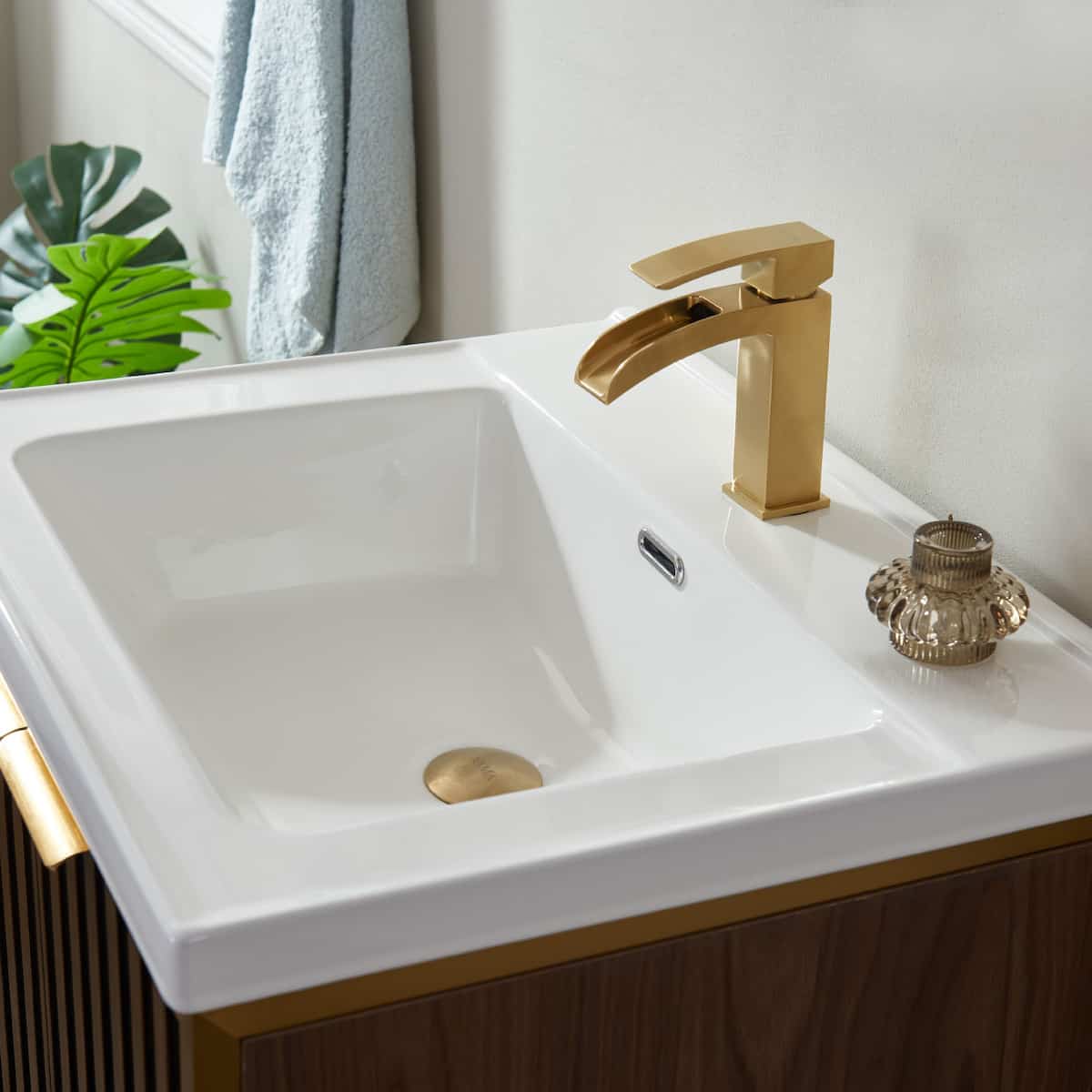 Vinnova Donostia 24" Freestanding Single Vanity in Walnut with Ceramic Under-Mount Sink Without Mirror Sink 737024-NLW-WH-NM #mirror_without mirror