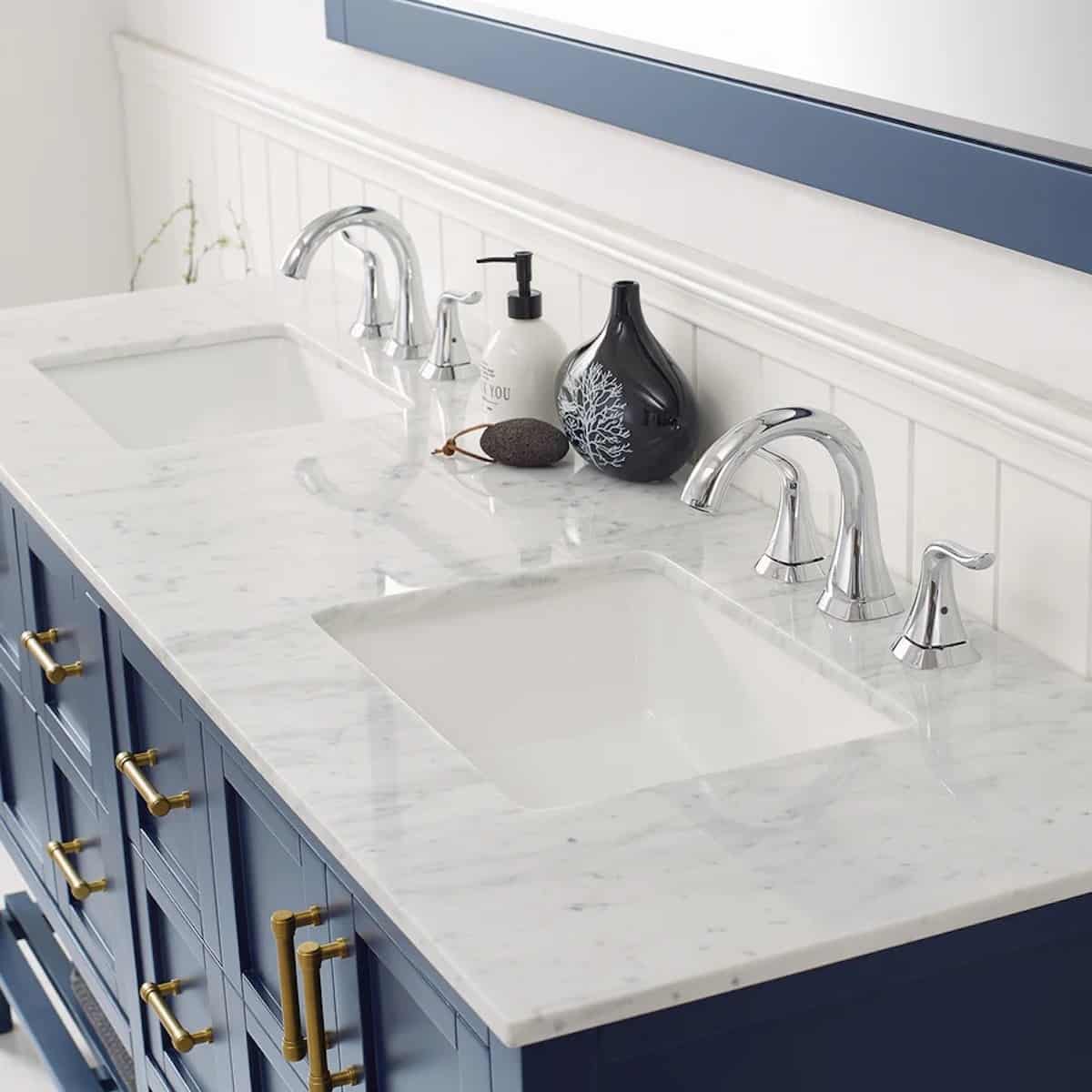 Vinnova Florence 72 Inch Royal Blue Freestanding Vanity with Carrara White Marble Countertop With Mirror Sinks 713072-RB-CA #mirror_with mirror