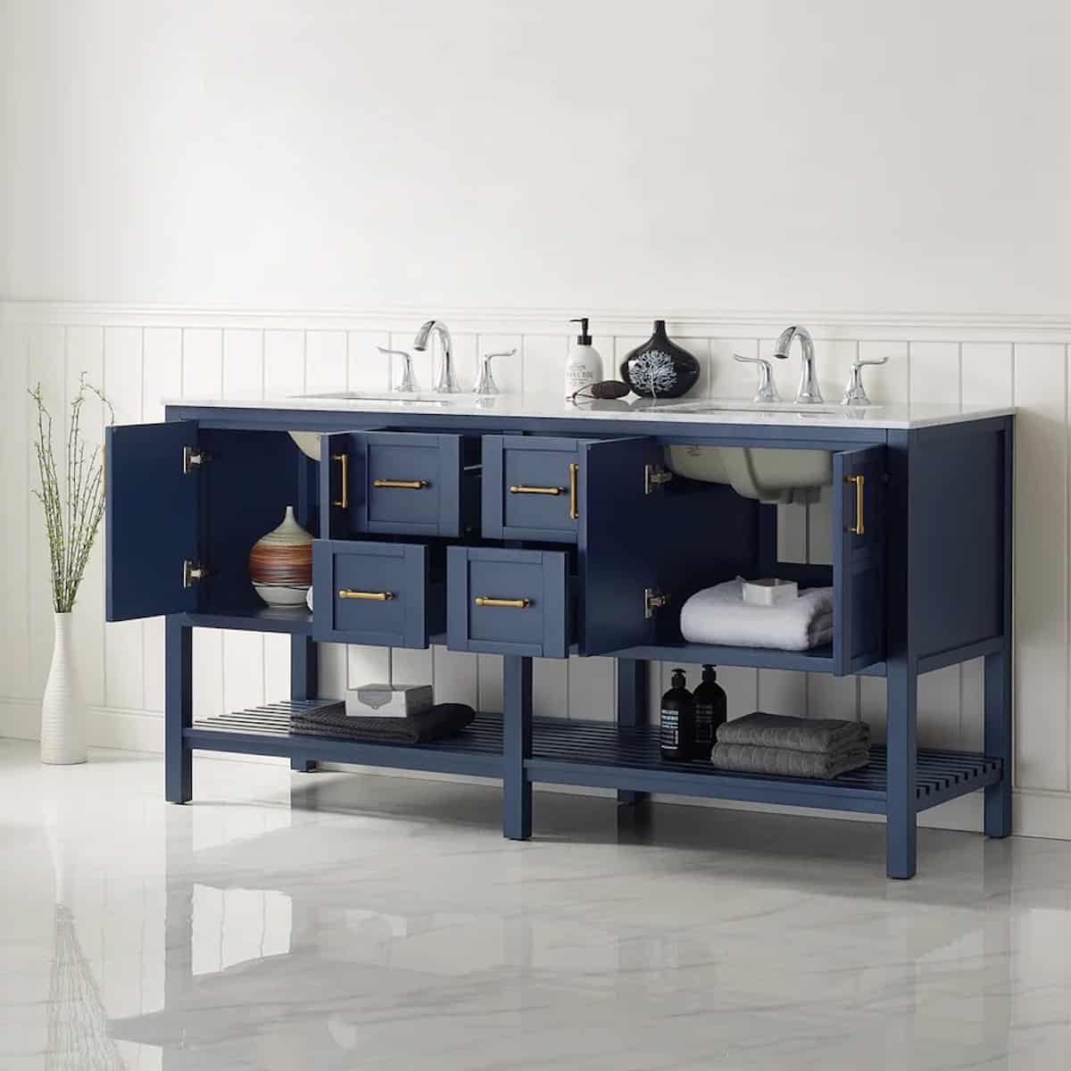 Vinnova Florence 72 Inch Royal Blue Freestanding Vanity with Carrara White Marble Countertop Without Mirror Inside 713072-RB-CA-NM #mirror_without mirror