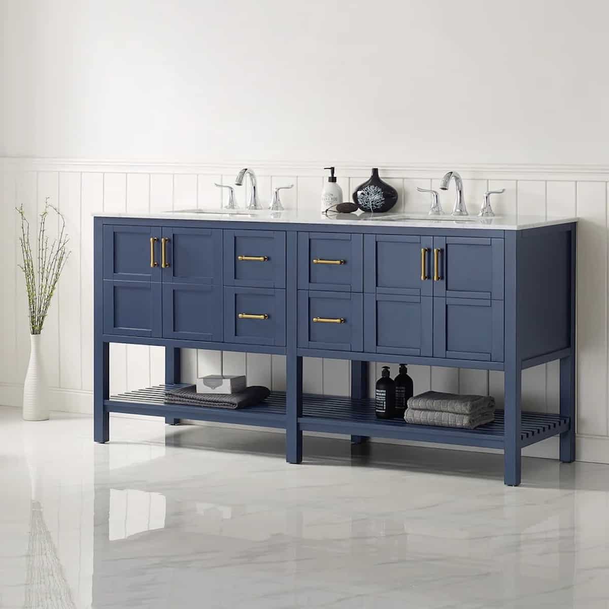 Vinnova Florence 72 Inch Royal Blue Freestanding Vanity with Carrara White Marble Countertop Without Mirror Side 713072-RB-CA-NM #mirror_without mirror